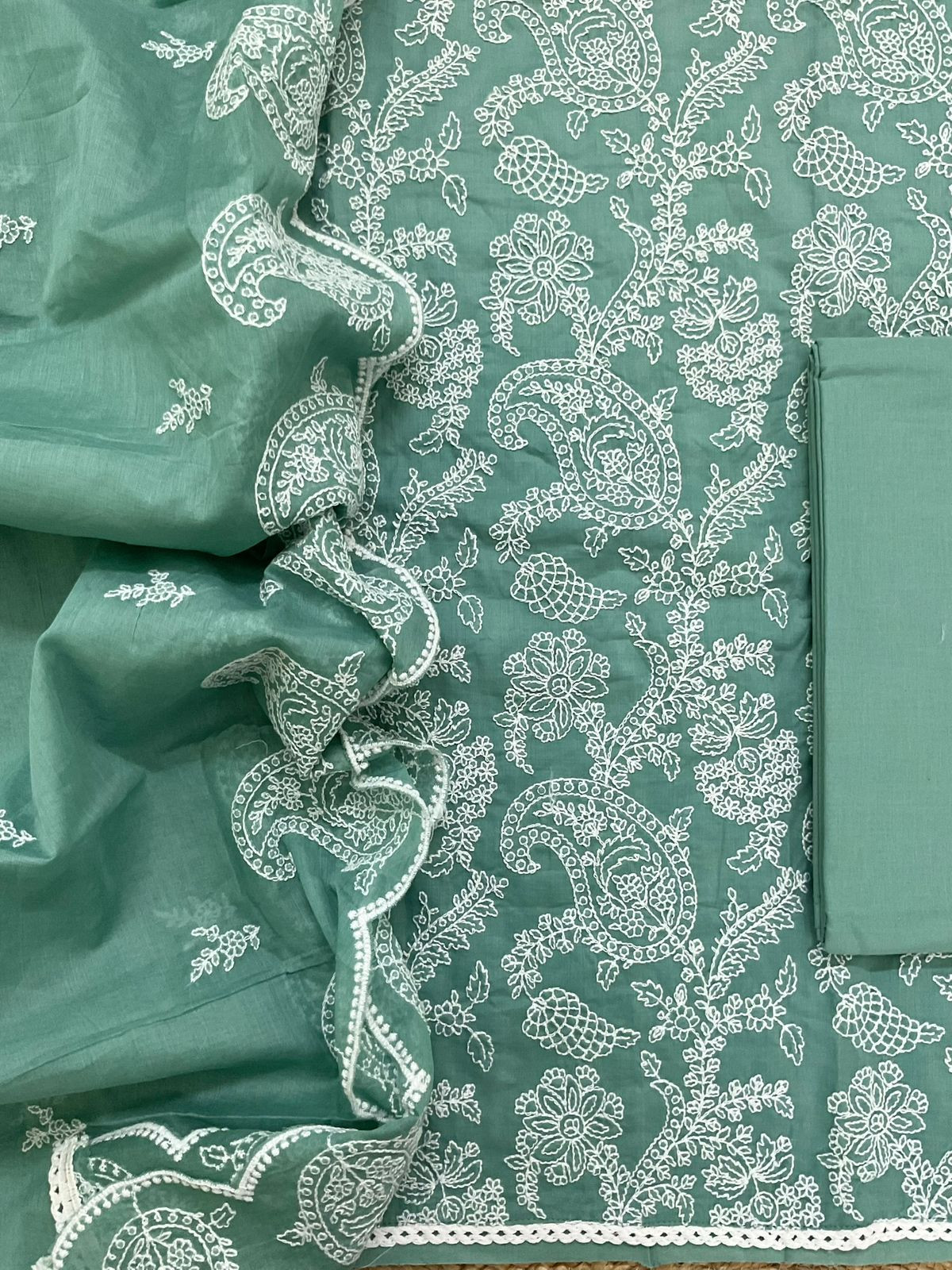 Pure Cotton Embroidered Suit - Blue