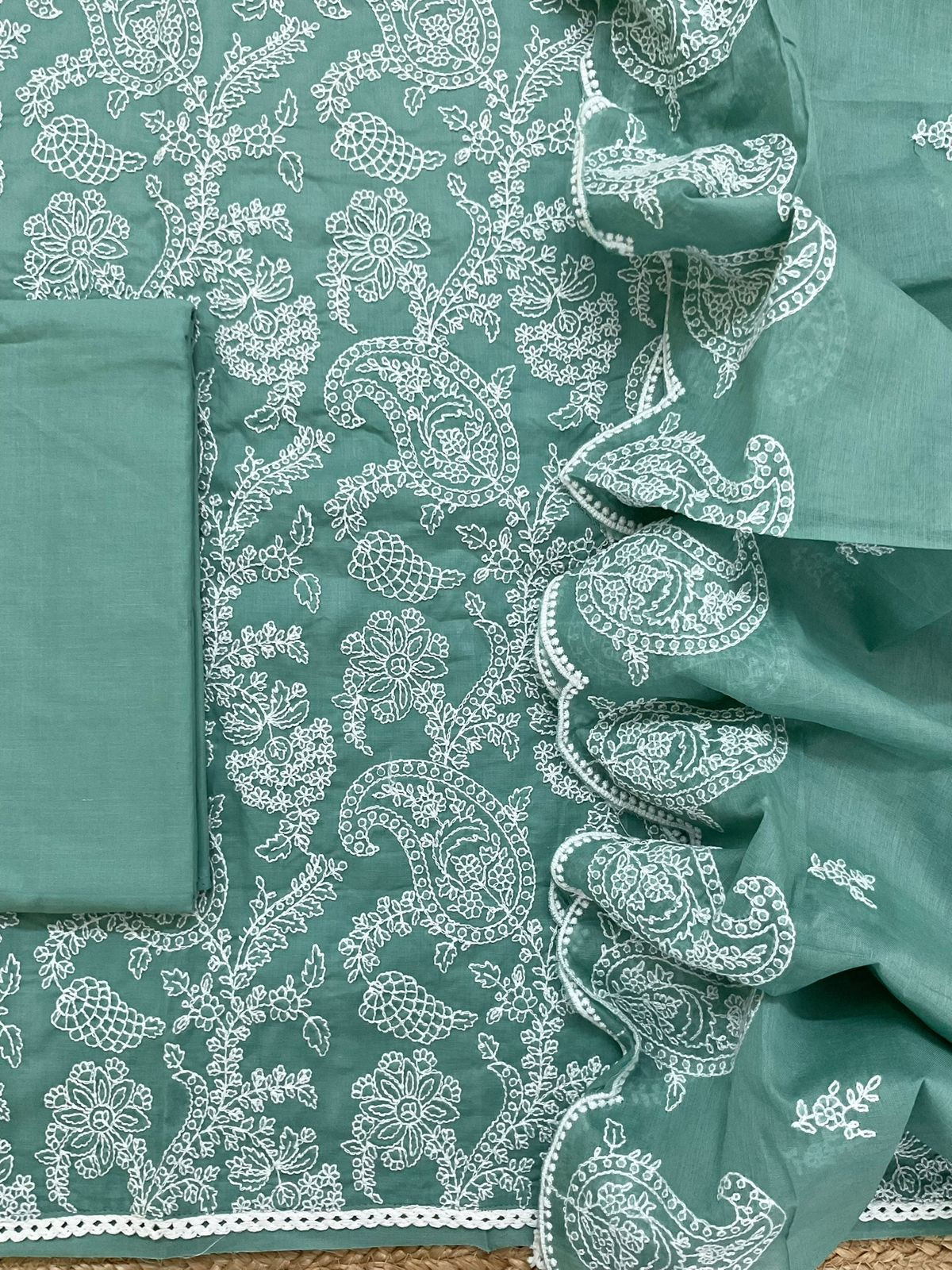 Pure Cotton Embroidered Suit - Blue