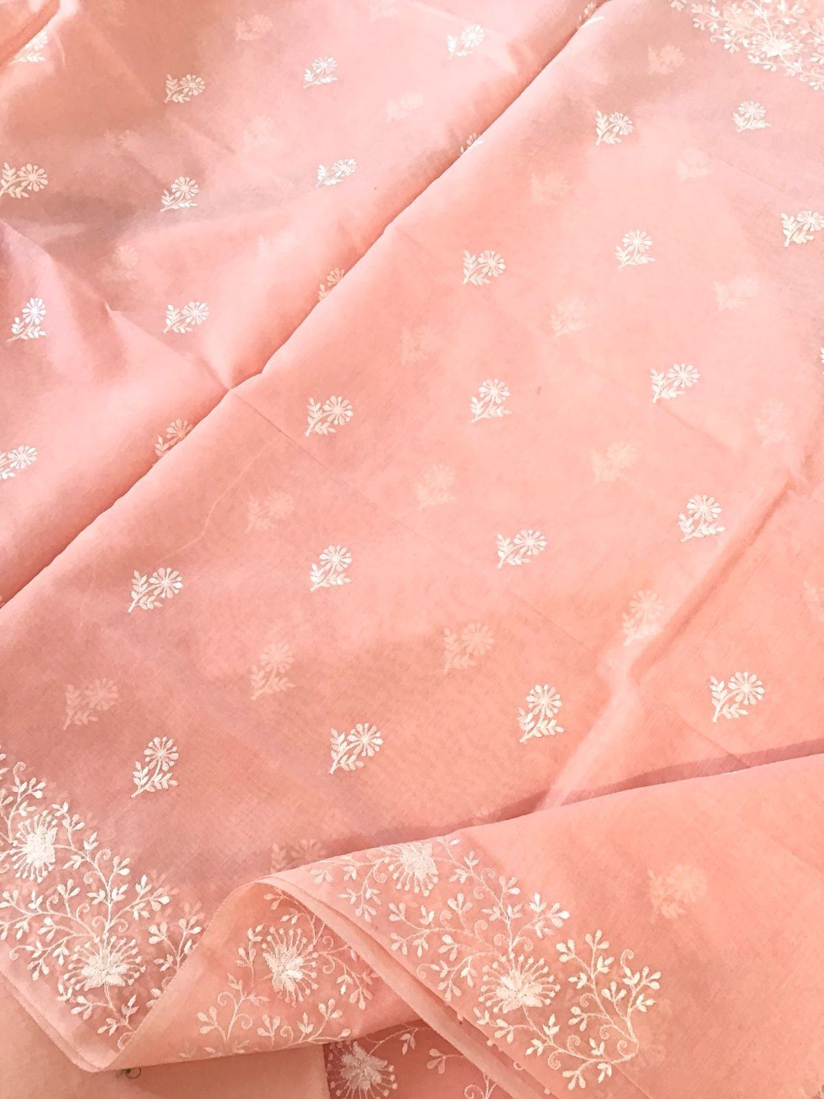 Soft Chanderi Embroidered Suit - Peach