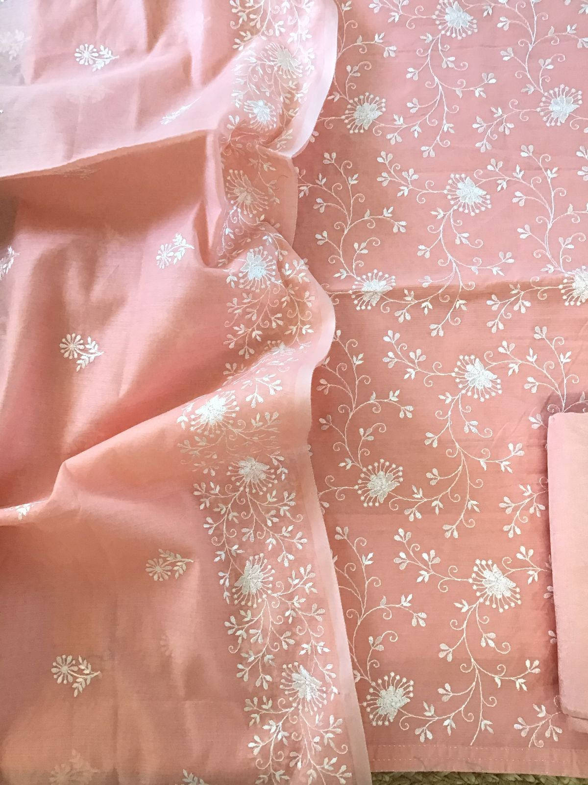 Soft Chanderi Embroidered Suit - Peach