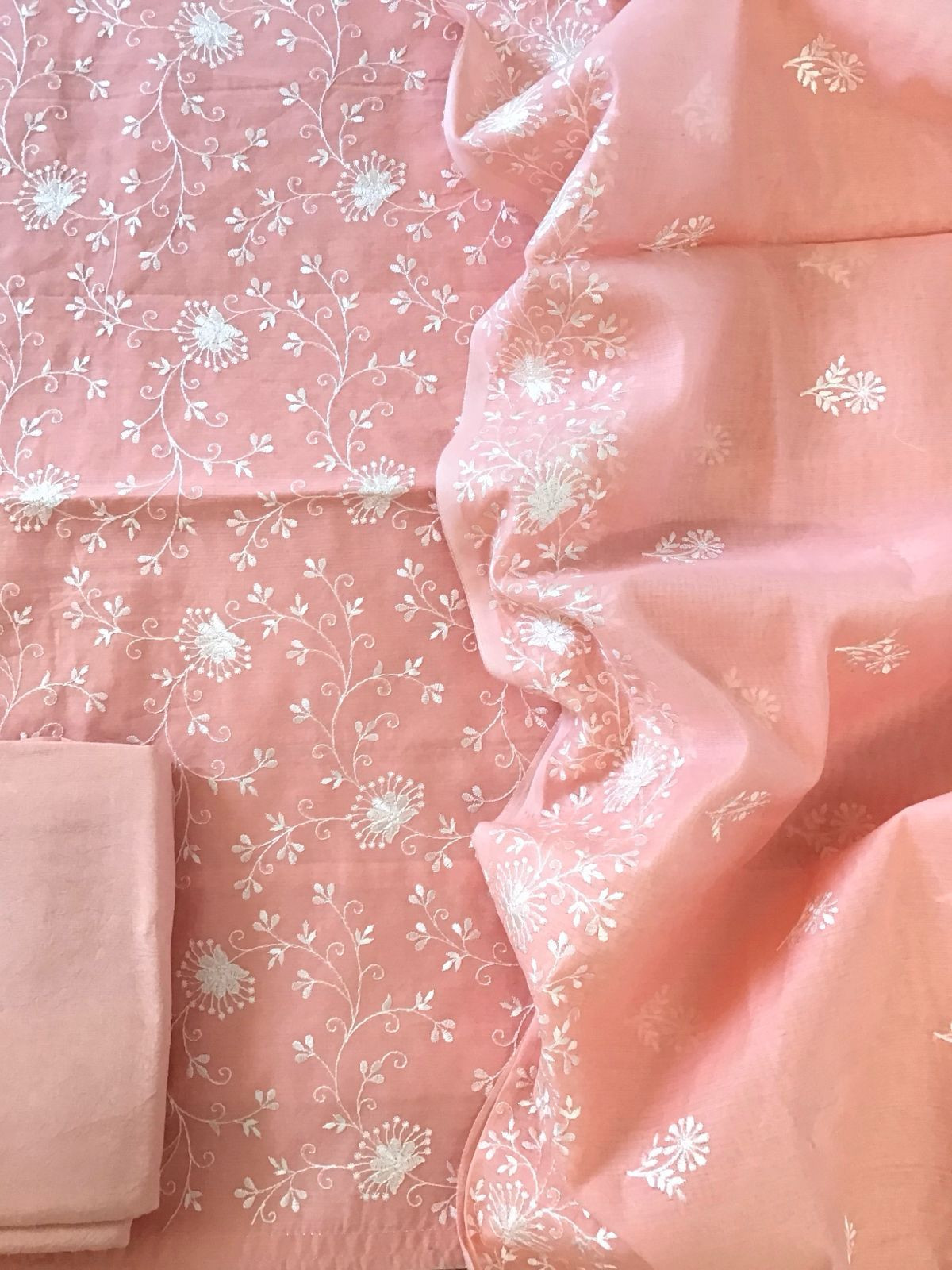 Soft Chanderi Embroidered Suit - Peach