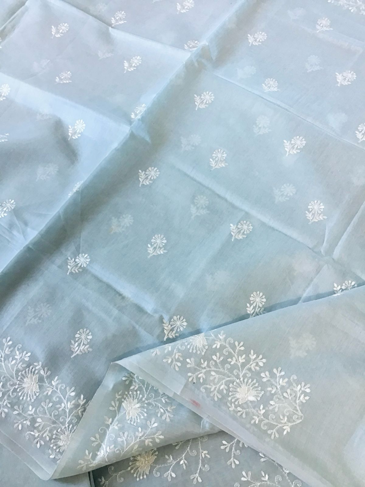 Soft Chanderi Embroidered Suit - Grey