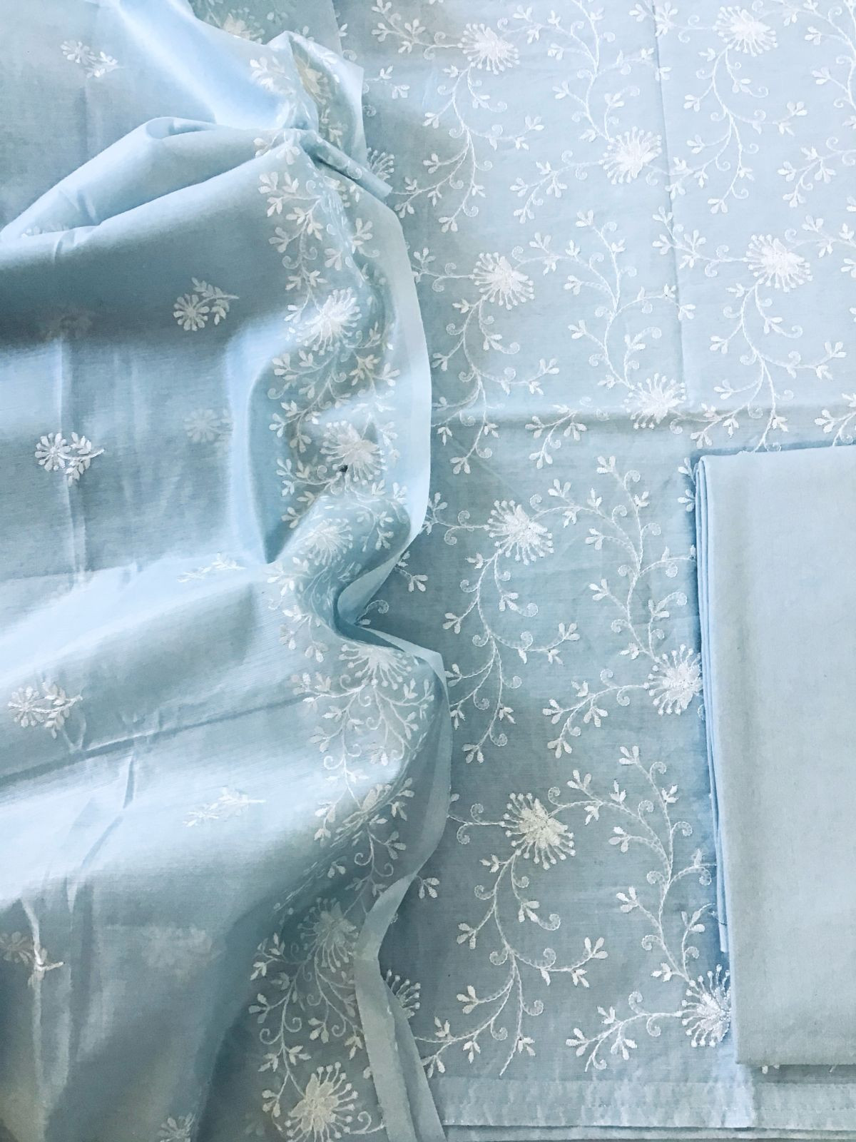 Soft Chanderi Embroidered Suit - Grey