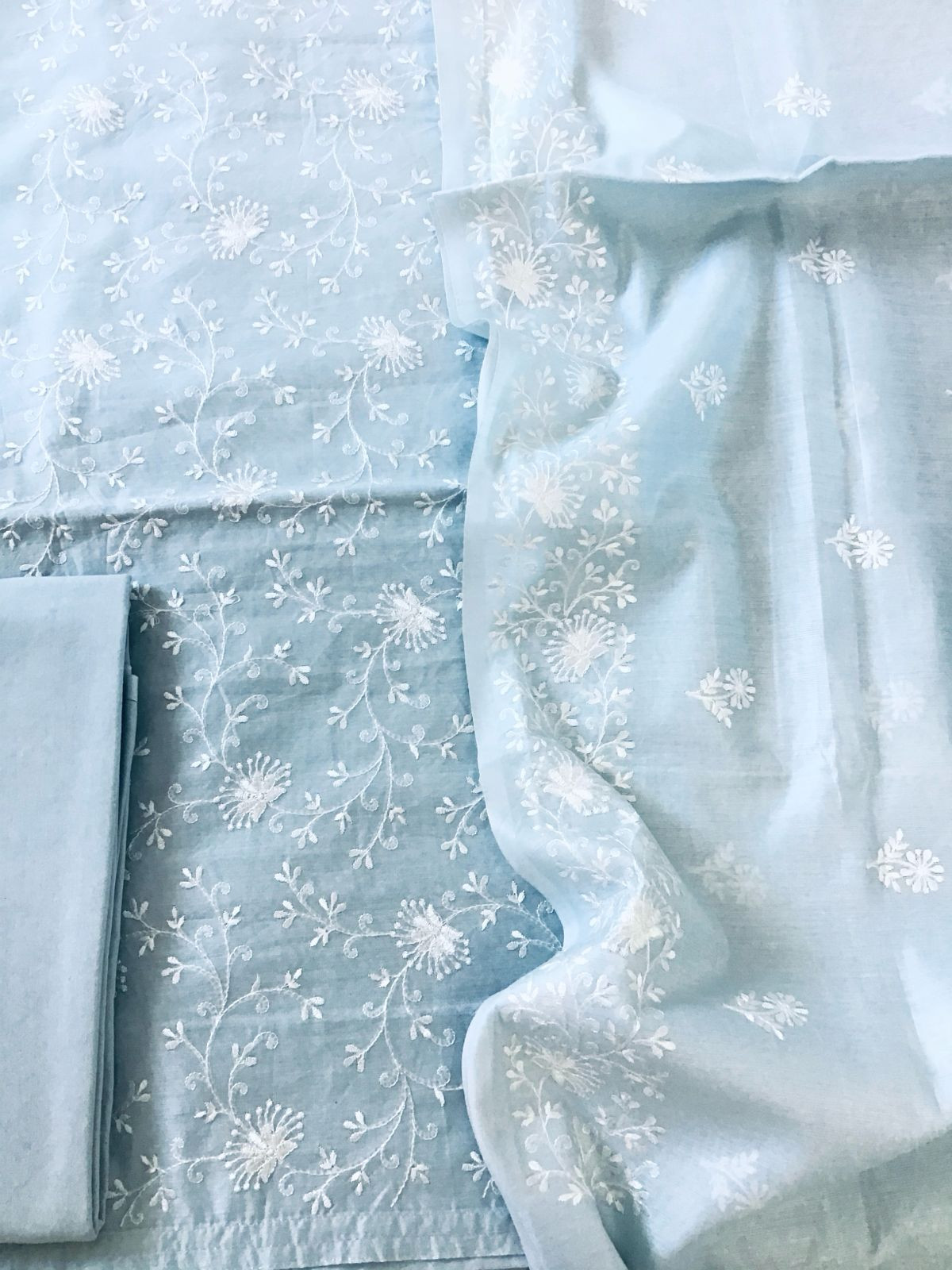 Soft Chanderi Embroidered Suit - Grey