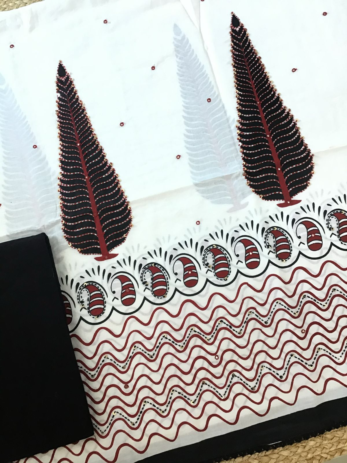 Pure Cotton Printed Embroidered Suit - Off White