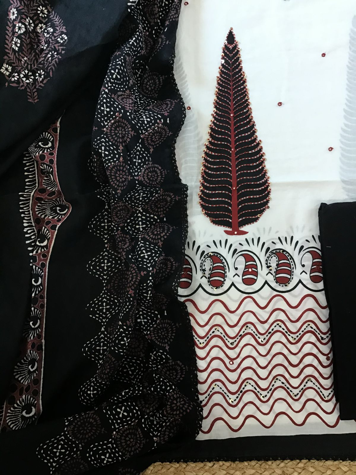 Pure Cotton Printed Embroidered Suit - Off White