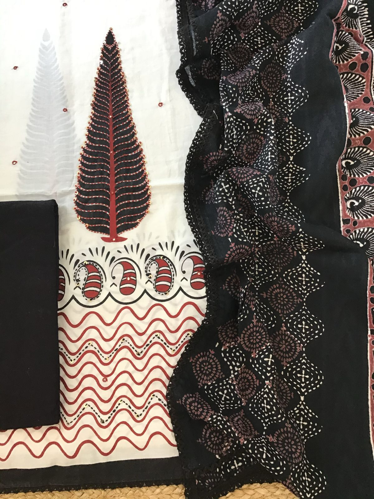 Pure Cotton Printed Embroidered Suit - Off White