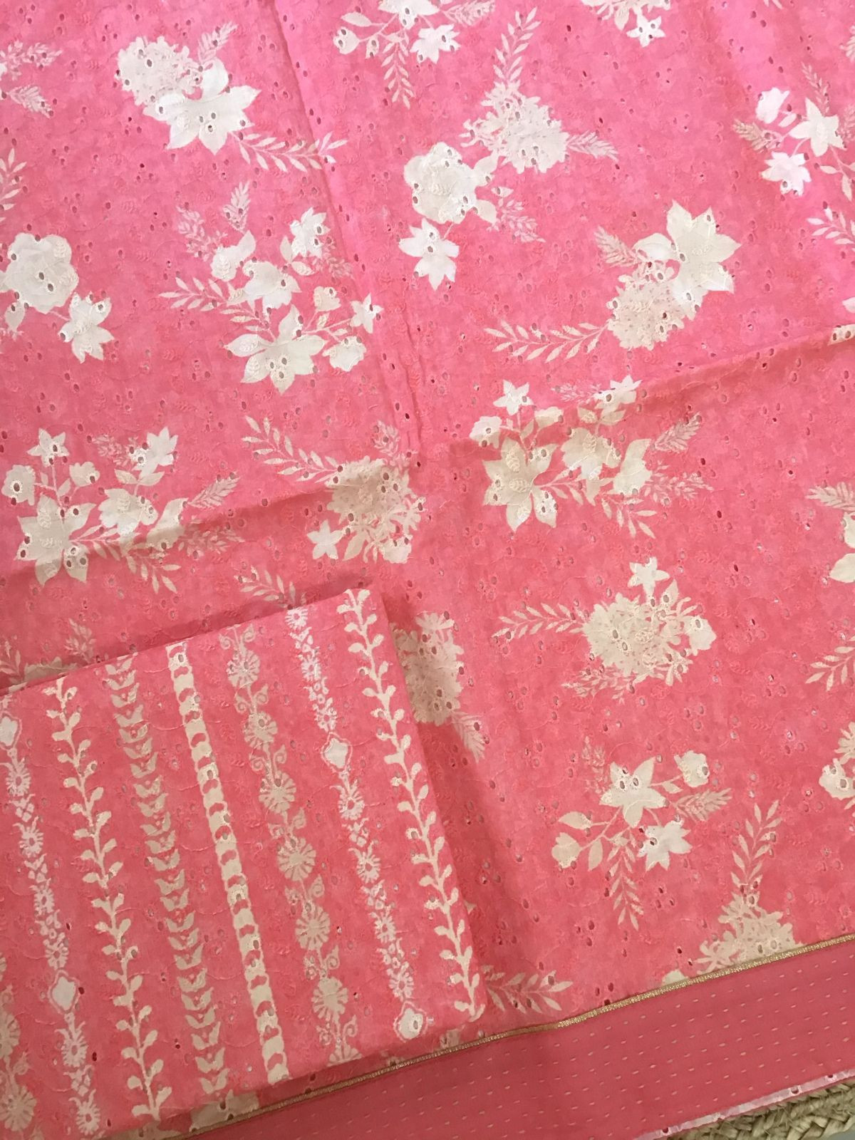 Pure Hakoba Cotton Printed Embroidered Suit - Peach