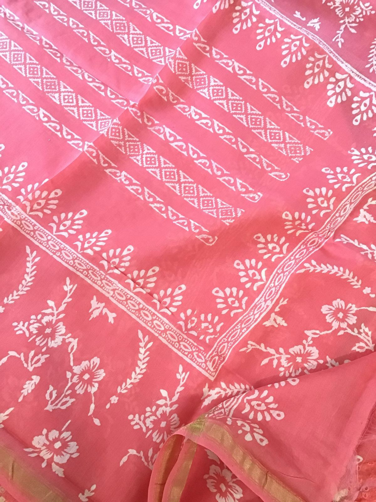 Pure Hakoba Cotton Printed Embroidered Suit - Peach