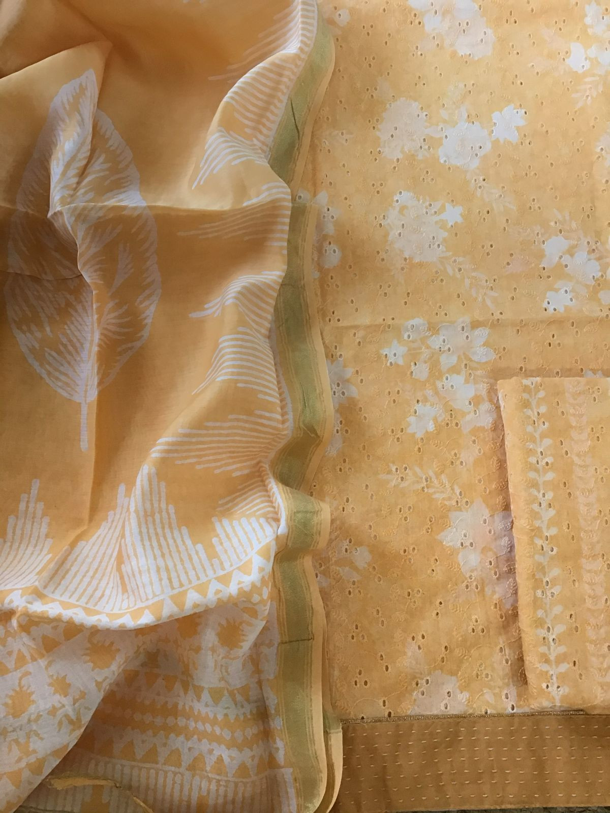 Pure Hakoba Cotton Printed Embroidered Suit - Yellow