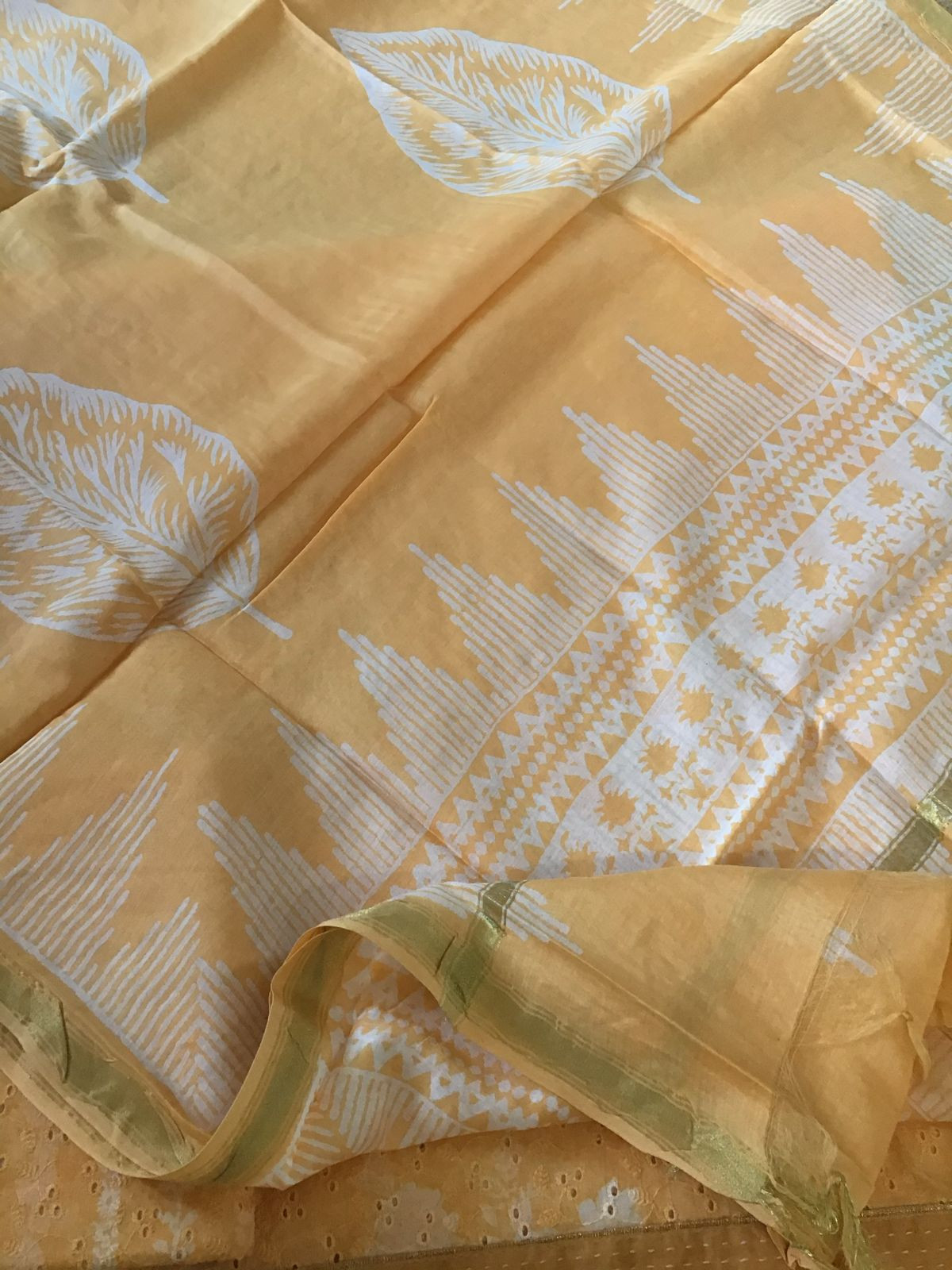 Pure Hakoba Cotton Printed Embroidered Suit - Yellow