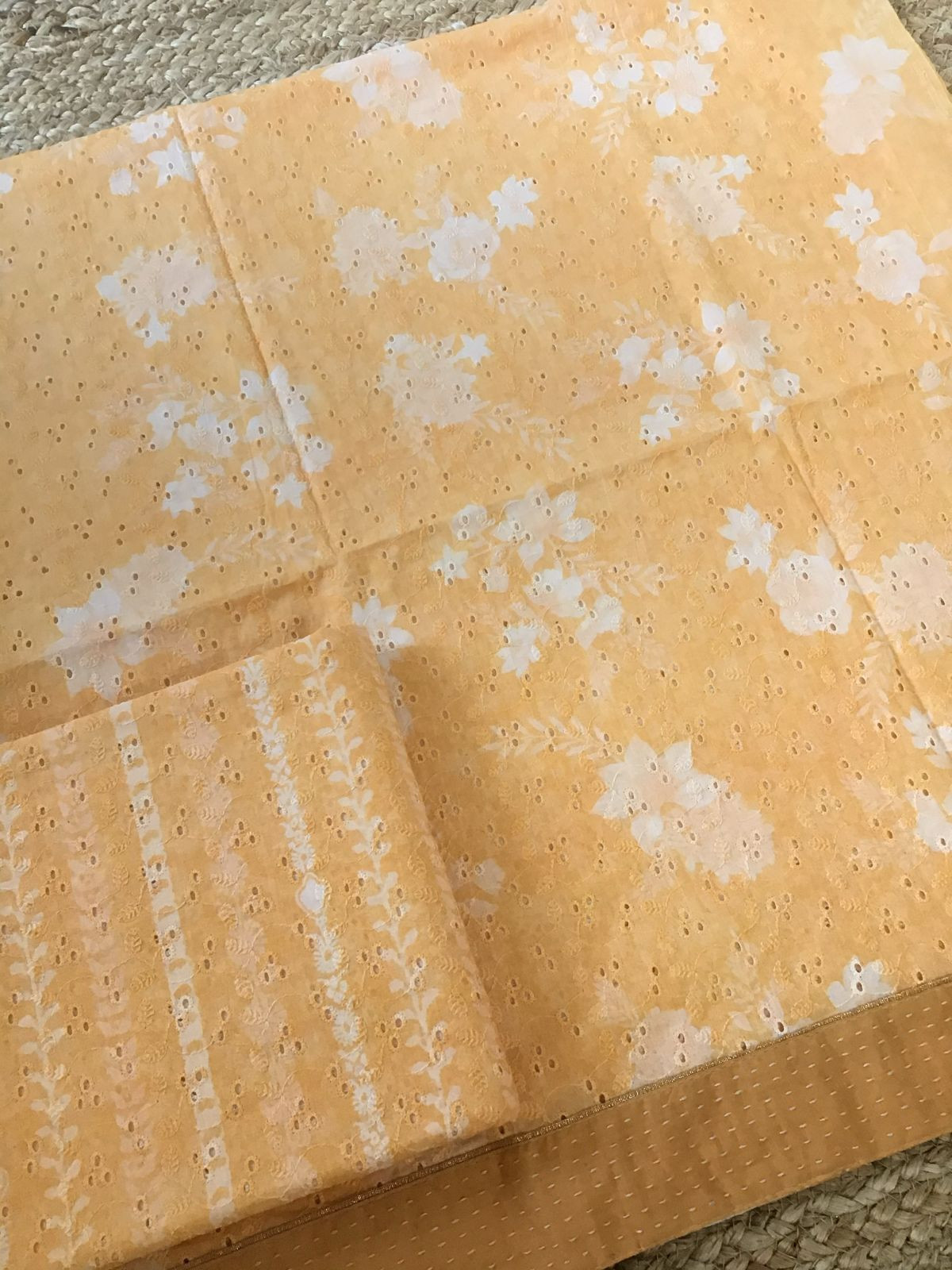 Pure Hakoba Cotton Printed Embroidered Suit - Yellow