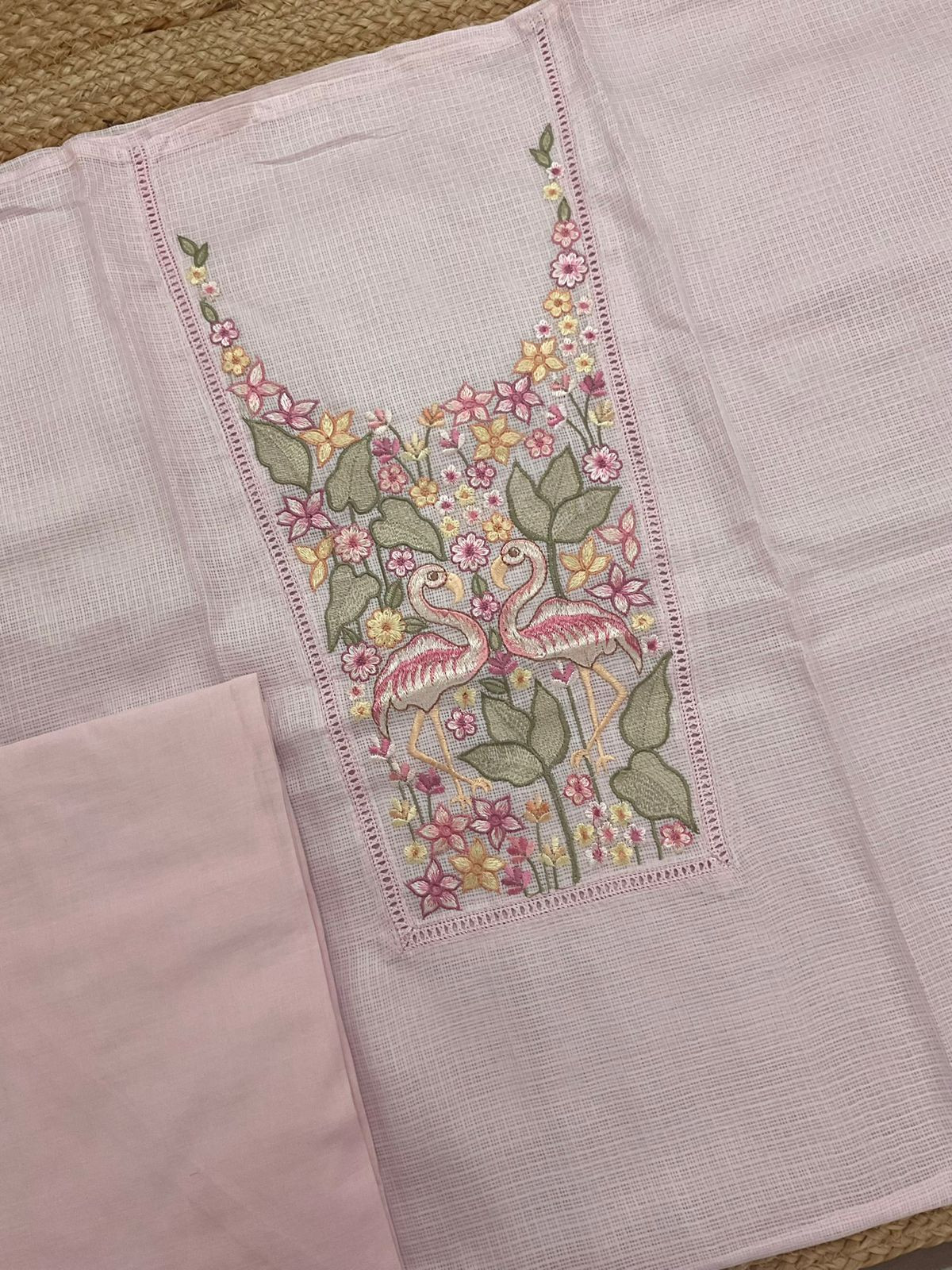 Soft Kota Silk Embroidered Suit - Pink