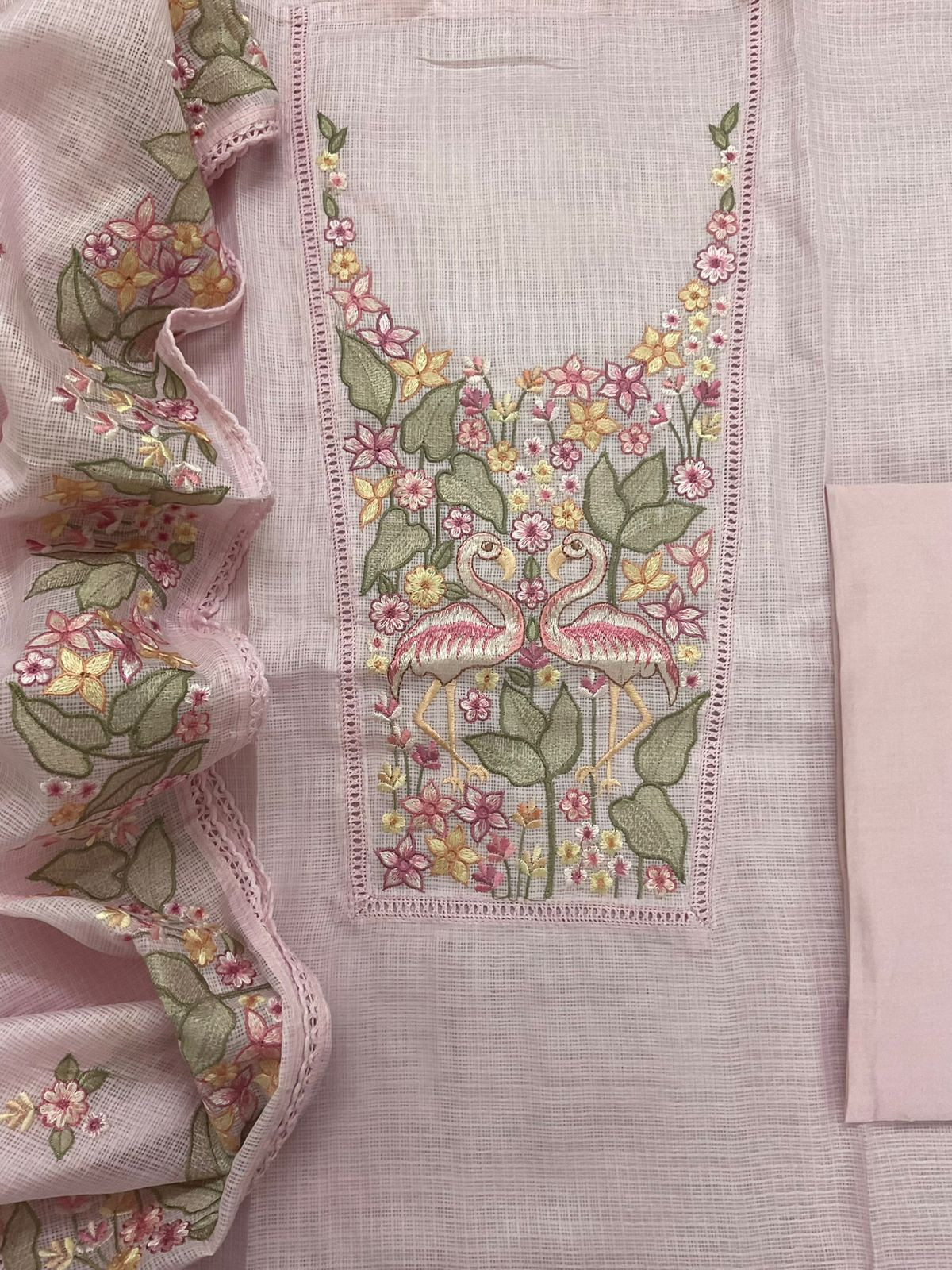 Soft Kota Silk Embroidered Suit - Pink