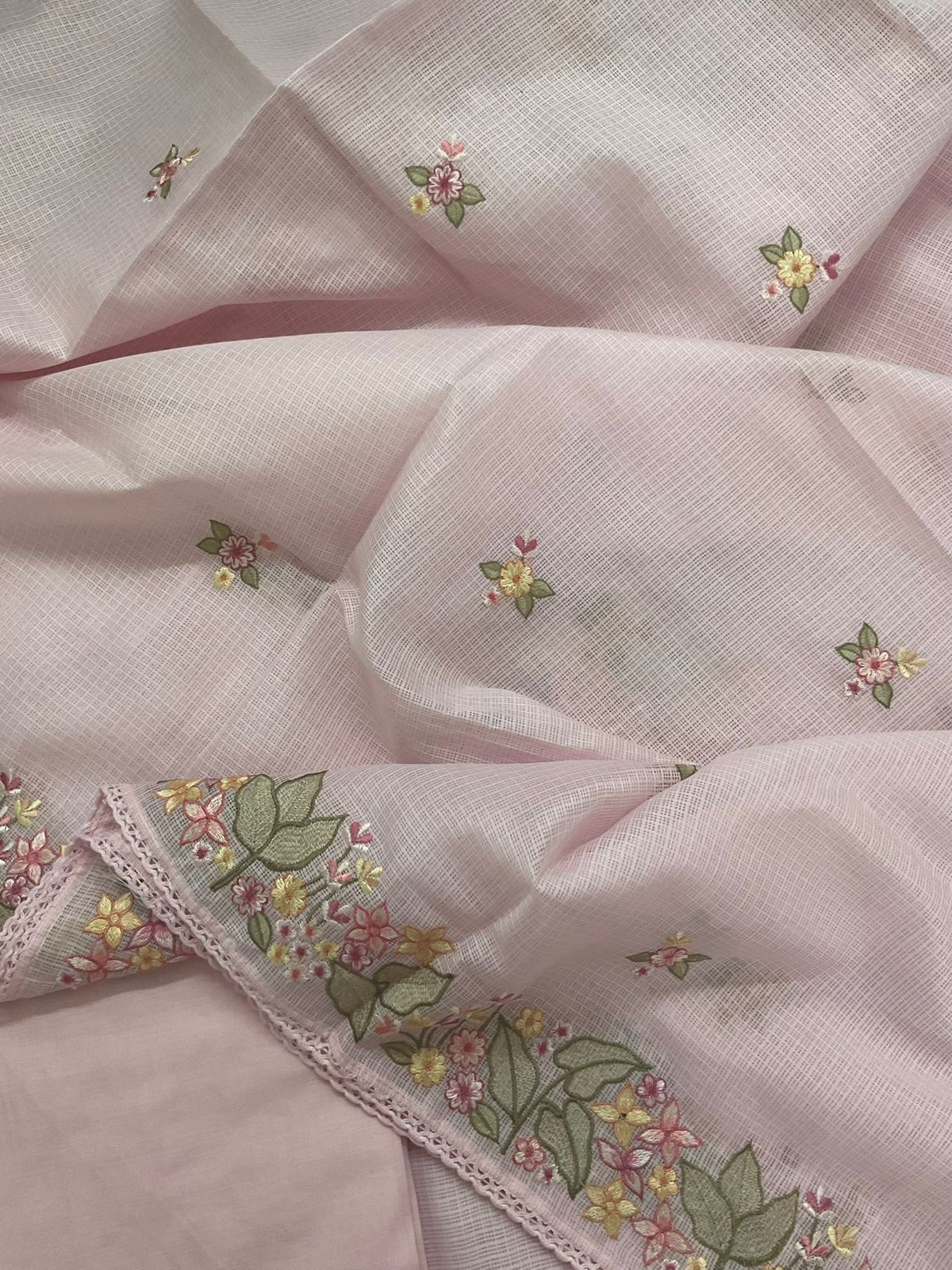 Soft Kota Silk Embroidered Suit - Pink