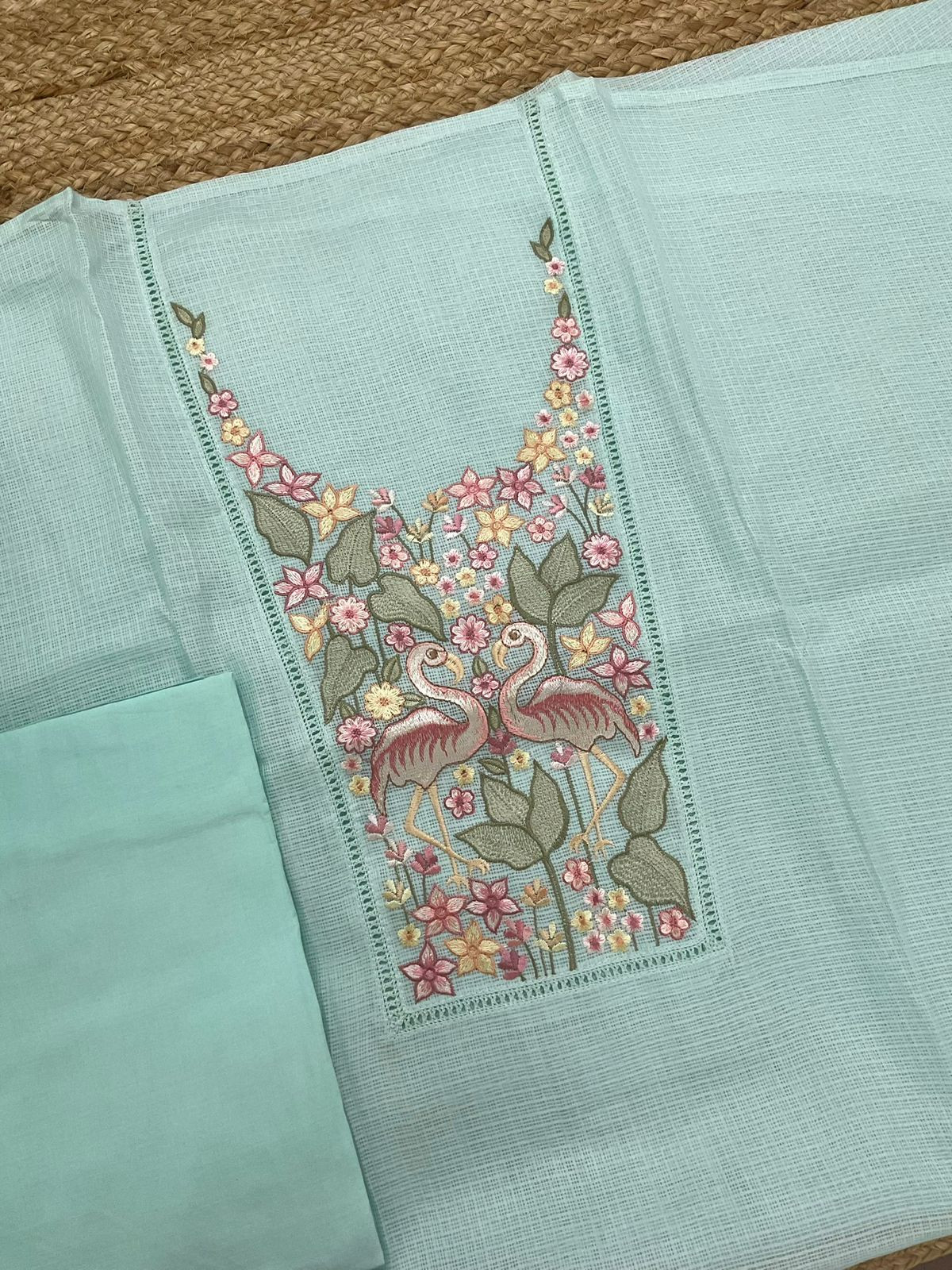 Soft Kota Silk Embroidered Suit - Blue