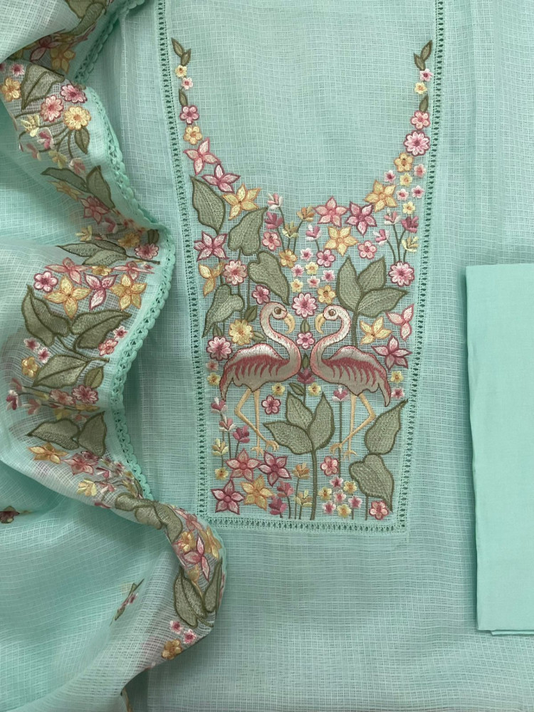 Image of Soft Kota Silk Embroidered Suit - Blue