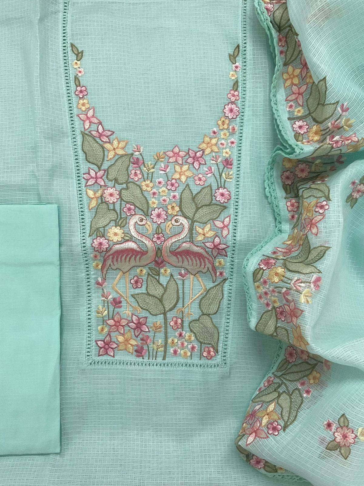Soft Kota Silk Embroidered Suit - Blue