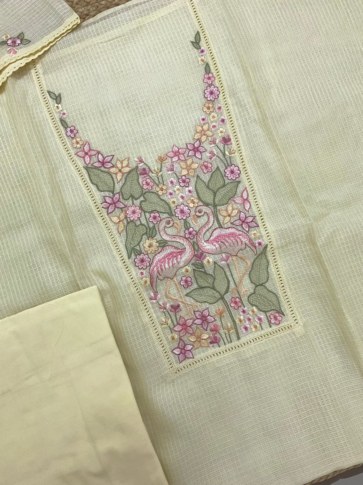 Soft Kota Silk Embroidered Suit - Yellow