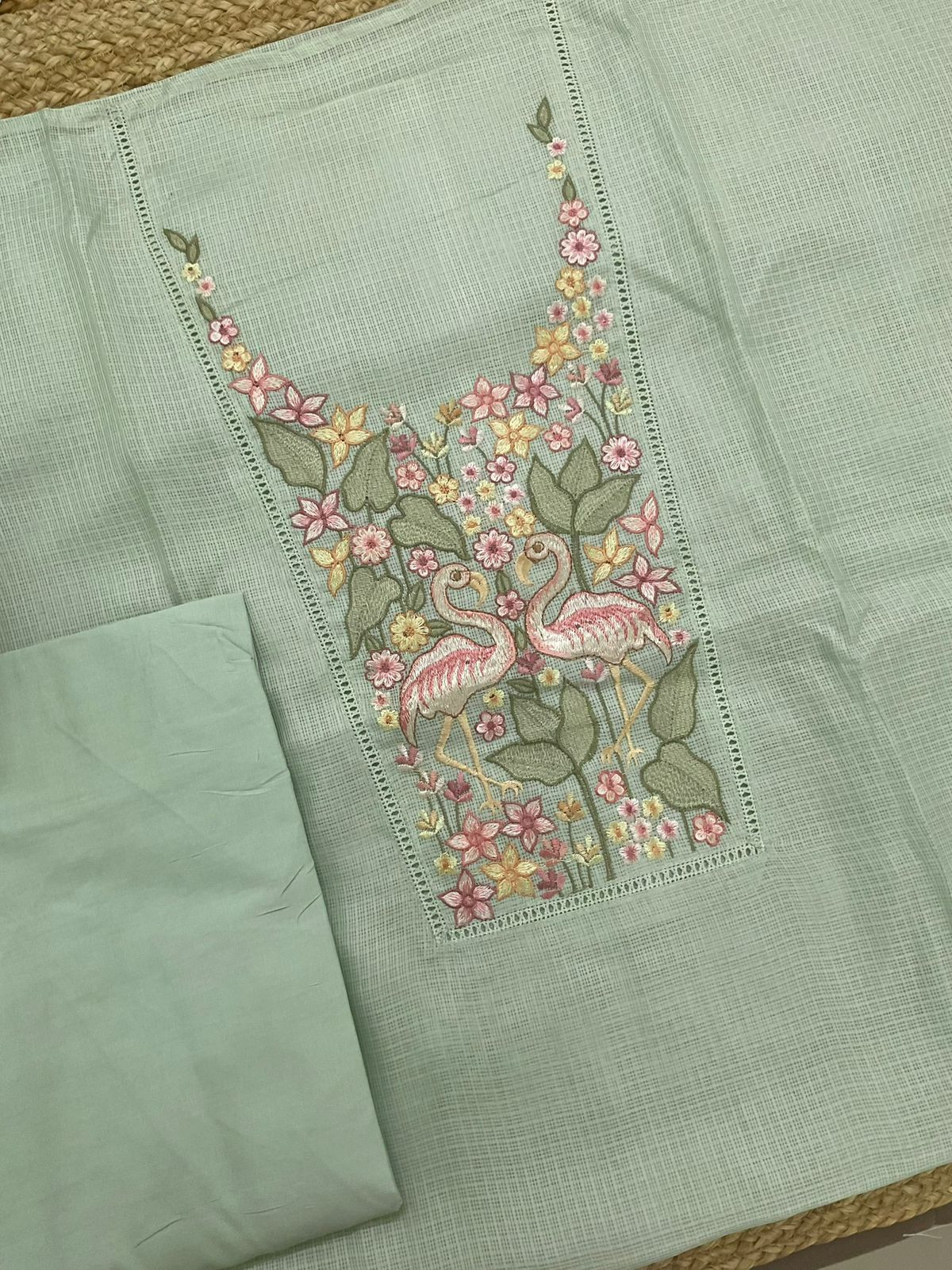 Soft Kota Silk Embroidered Suit - Green