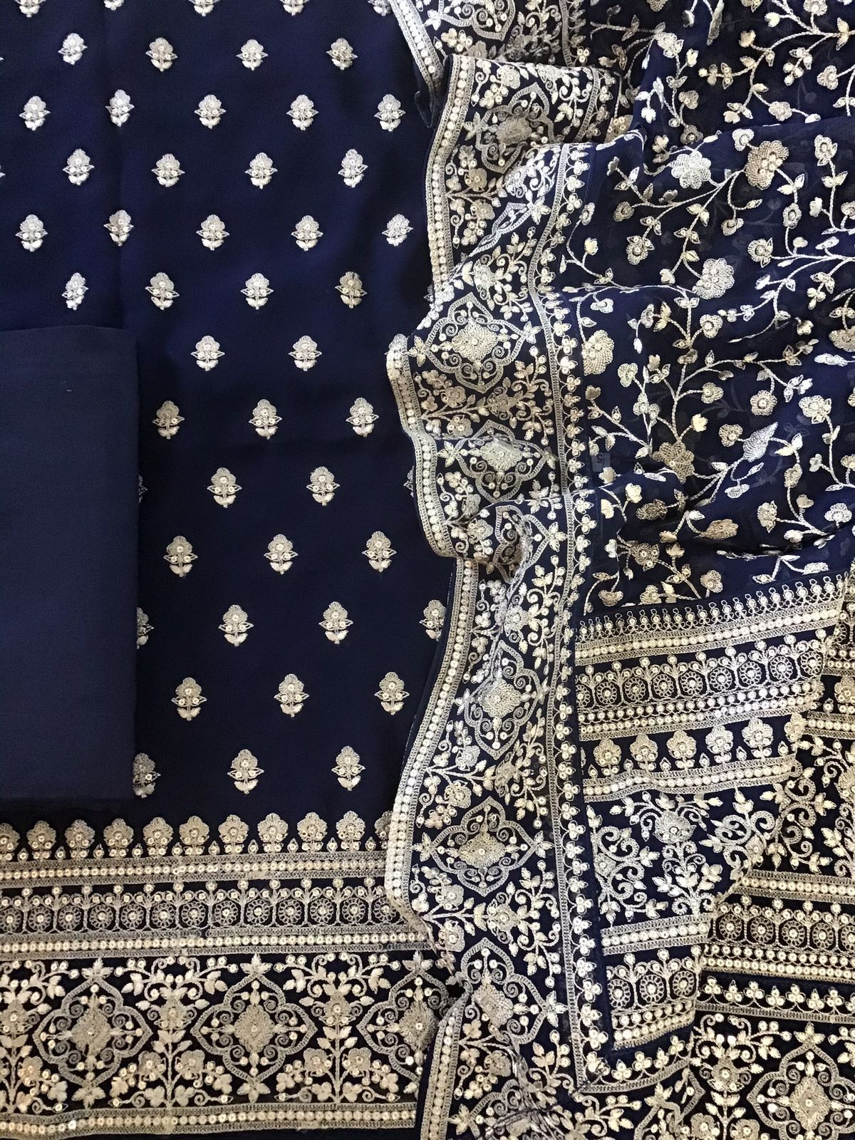 Pure Georgette Embroidered Suit - Blue