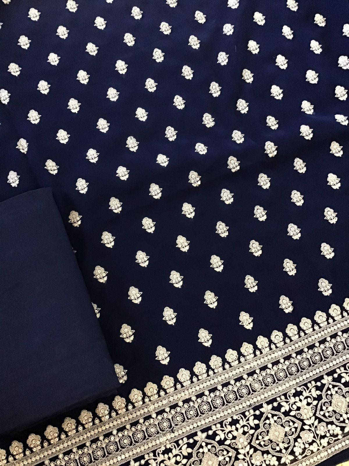 Pure Georgette Embroidered Suit - Blue