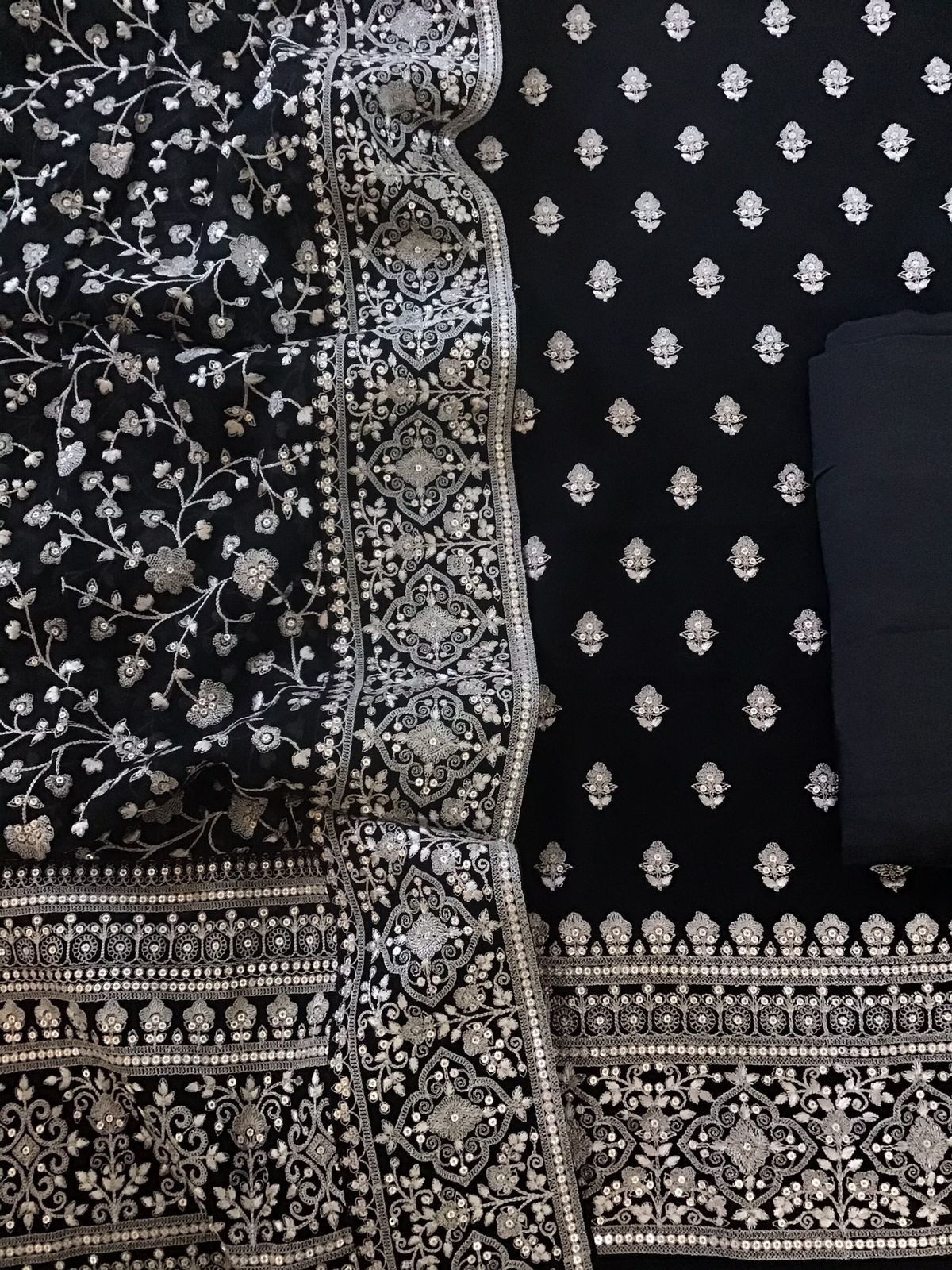 Pure Georgette Embroidered Suit - Black