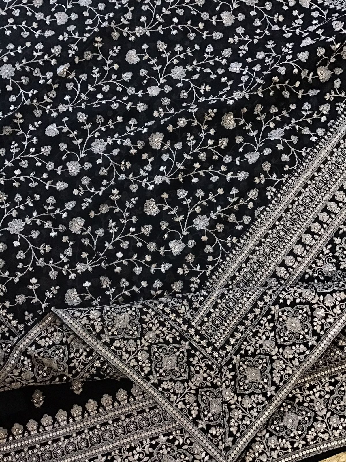 Pure Georgette Embroidered Suit - Black