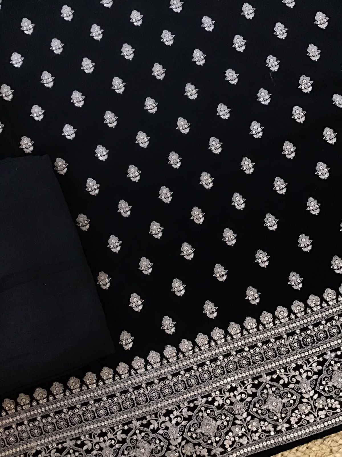 Pure Georgette Embroidered Suit - Black