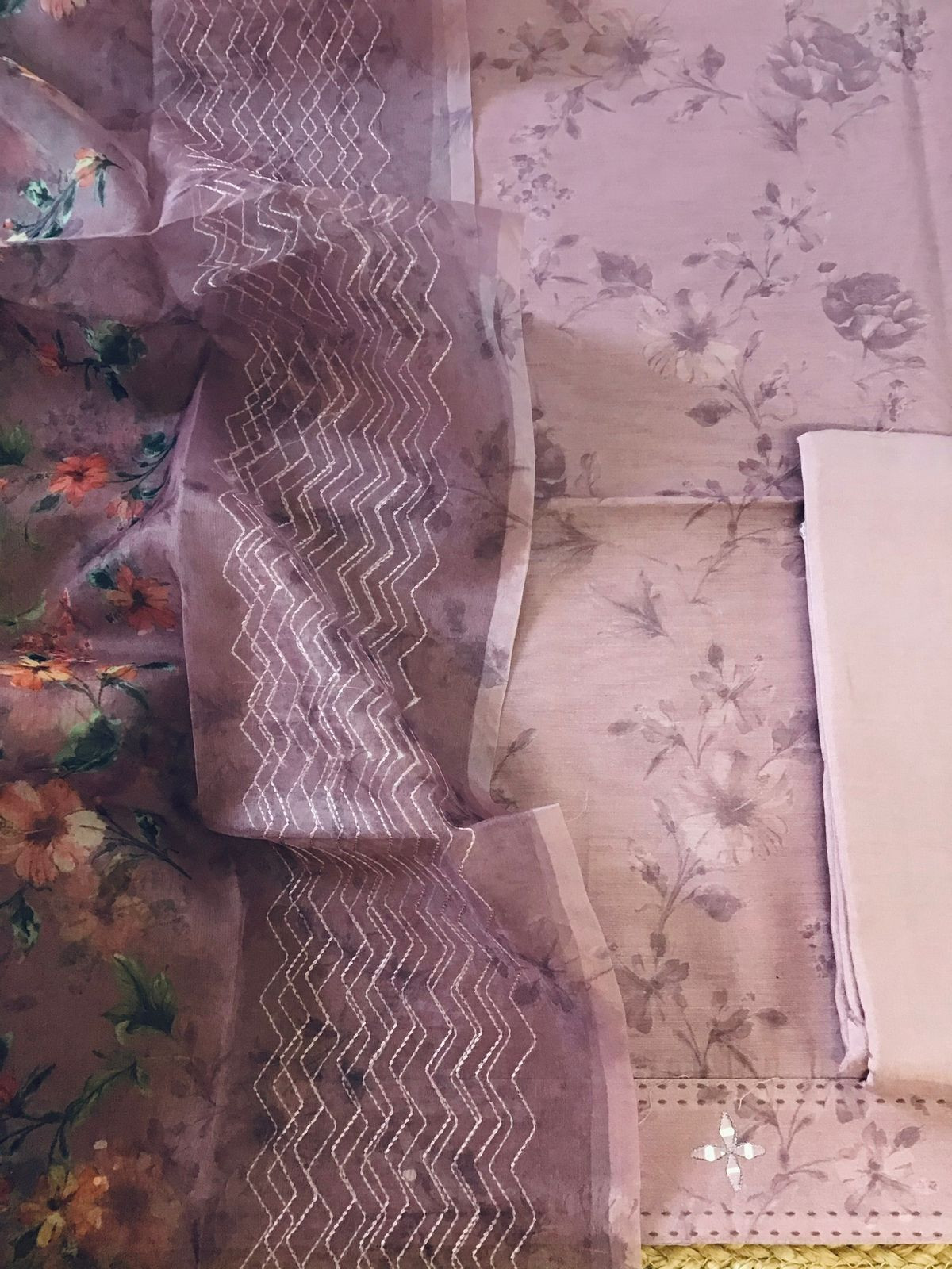 Pure Muslin Printed Embroidered Suit - Onionpink