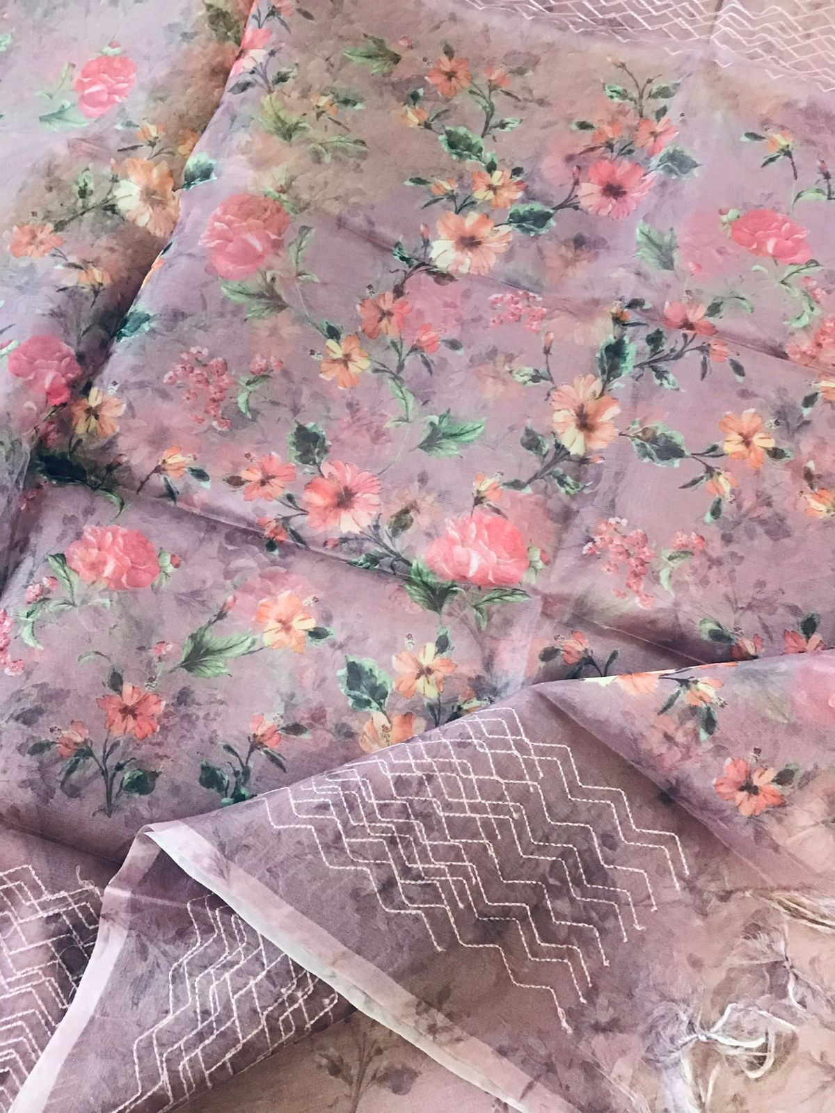 Pure Muslin Printed Embroidered Suit - Onionpink