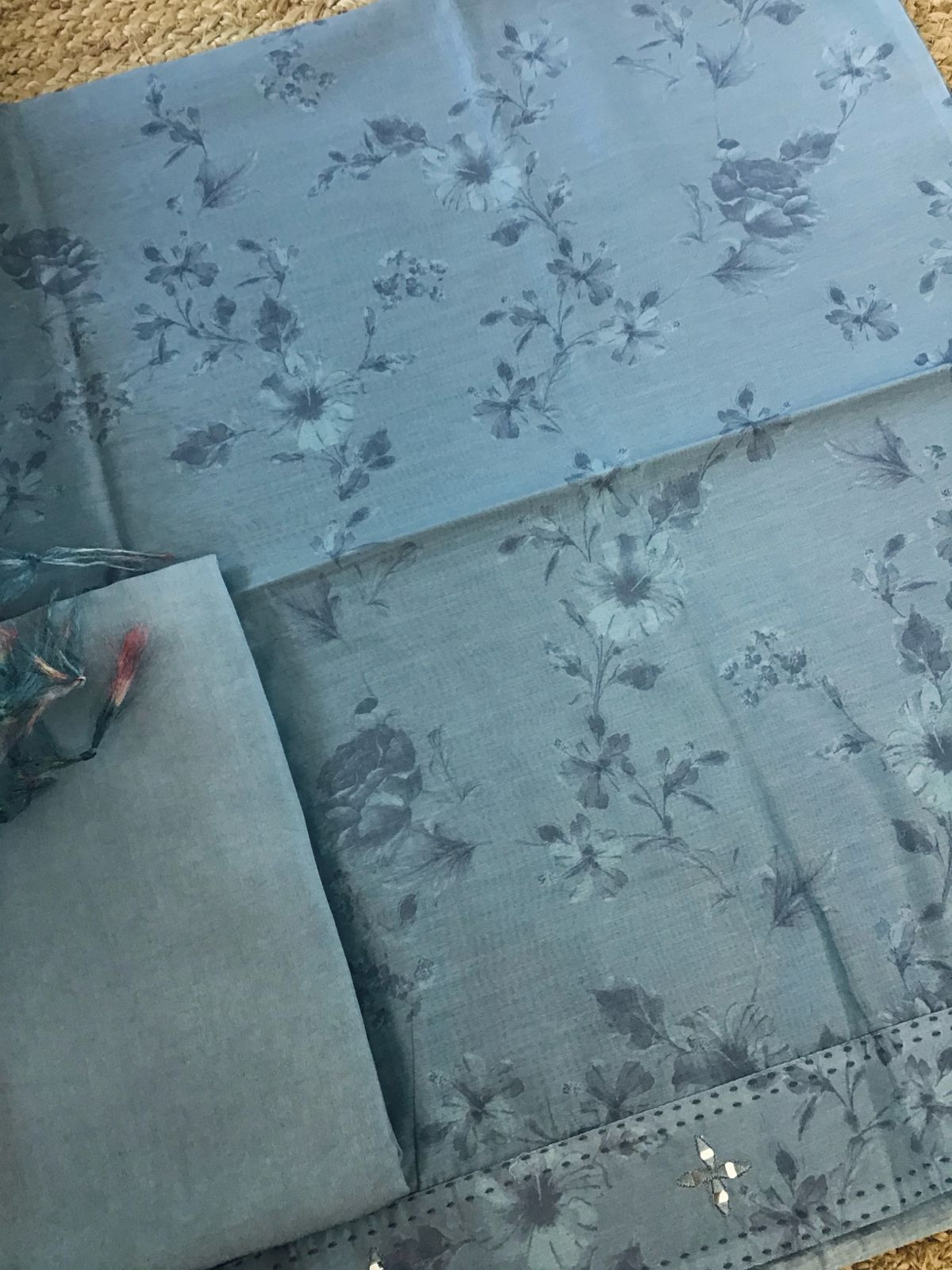 Pure Muslin Printed Embroidered Suit - Blue