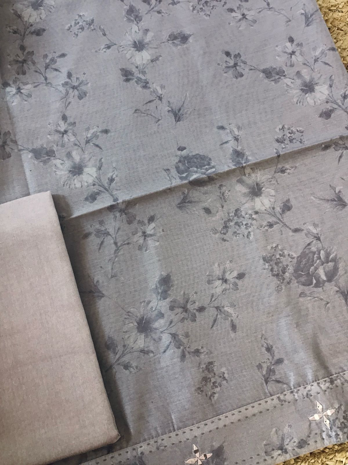 Pure Muslin Printed Embroidered Suit - Beigish Grey