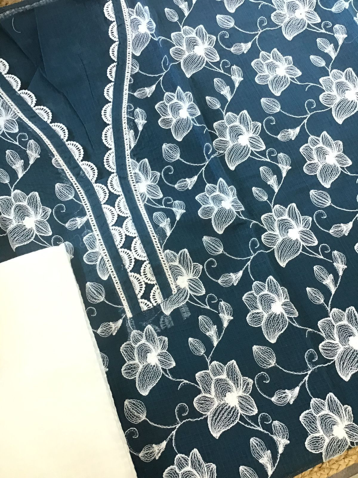 Pure Kota Cotton Embroidered Suit - Blue