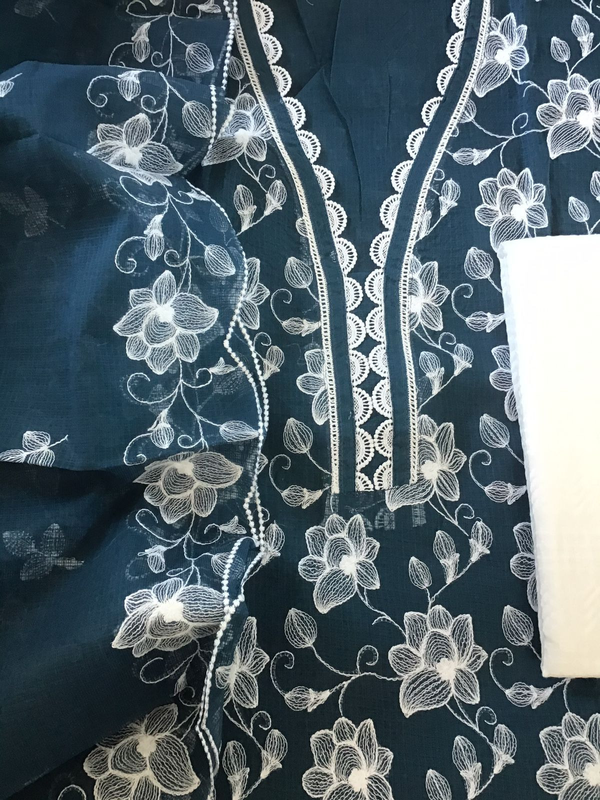 Pure Kota Cotton Embroidered Suit - Blue