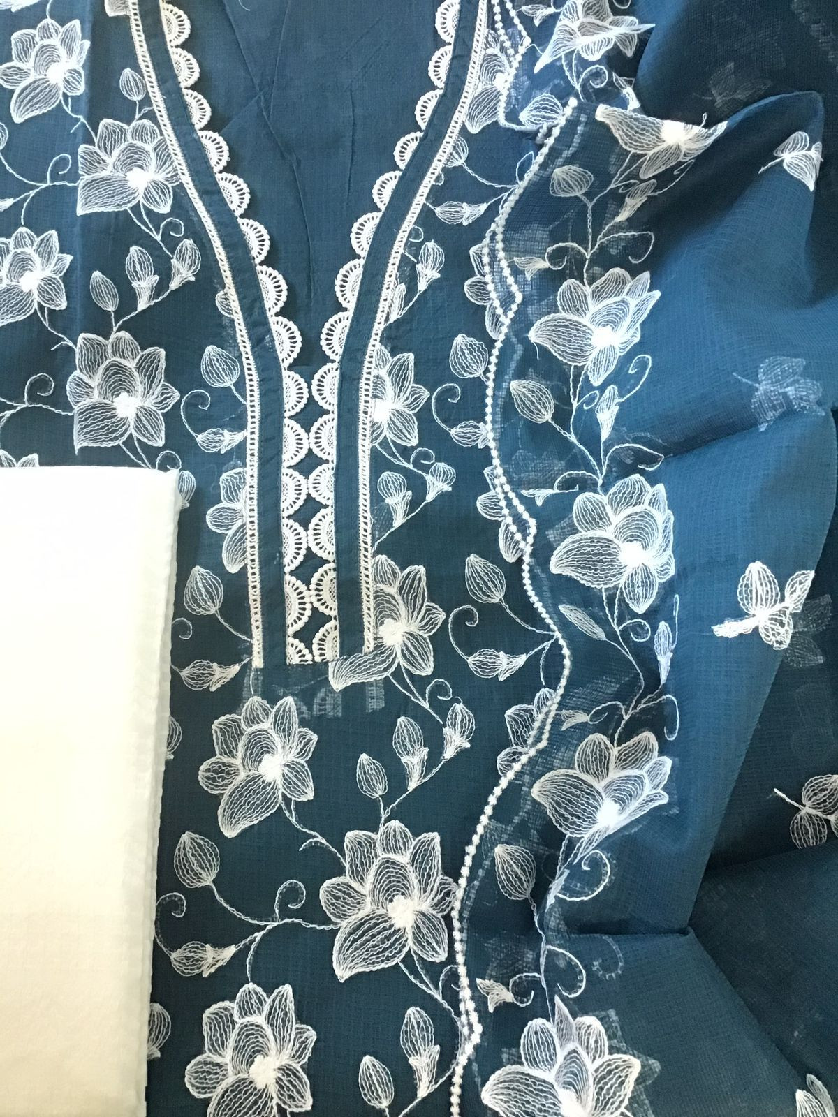 Pure Kota Cotton Embroidered Suit - Blue