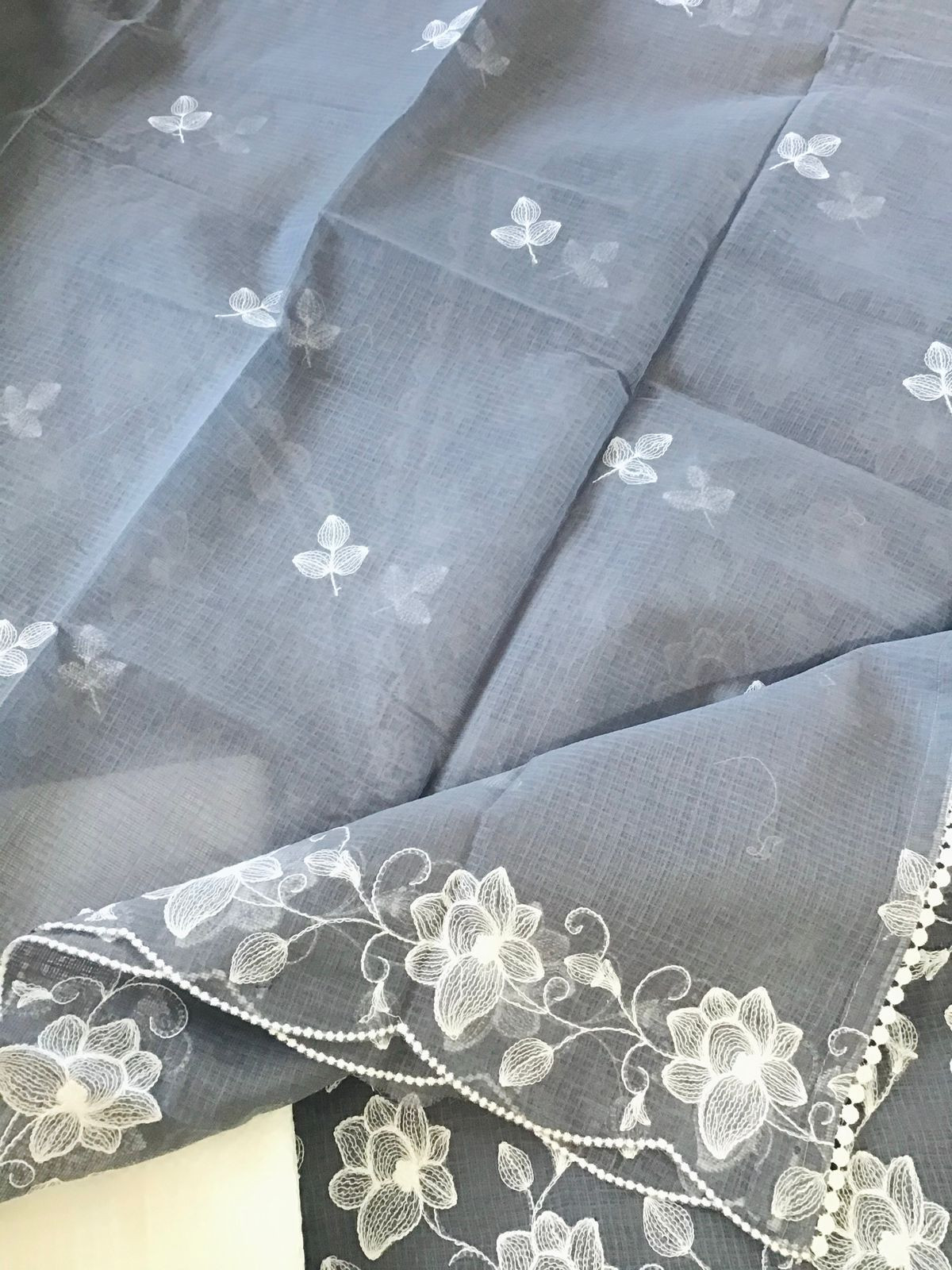 Pure Kota Cotton Embroidered Suit - Grey