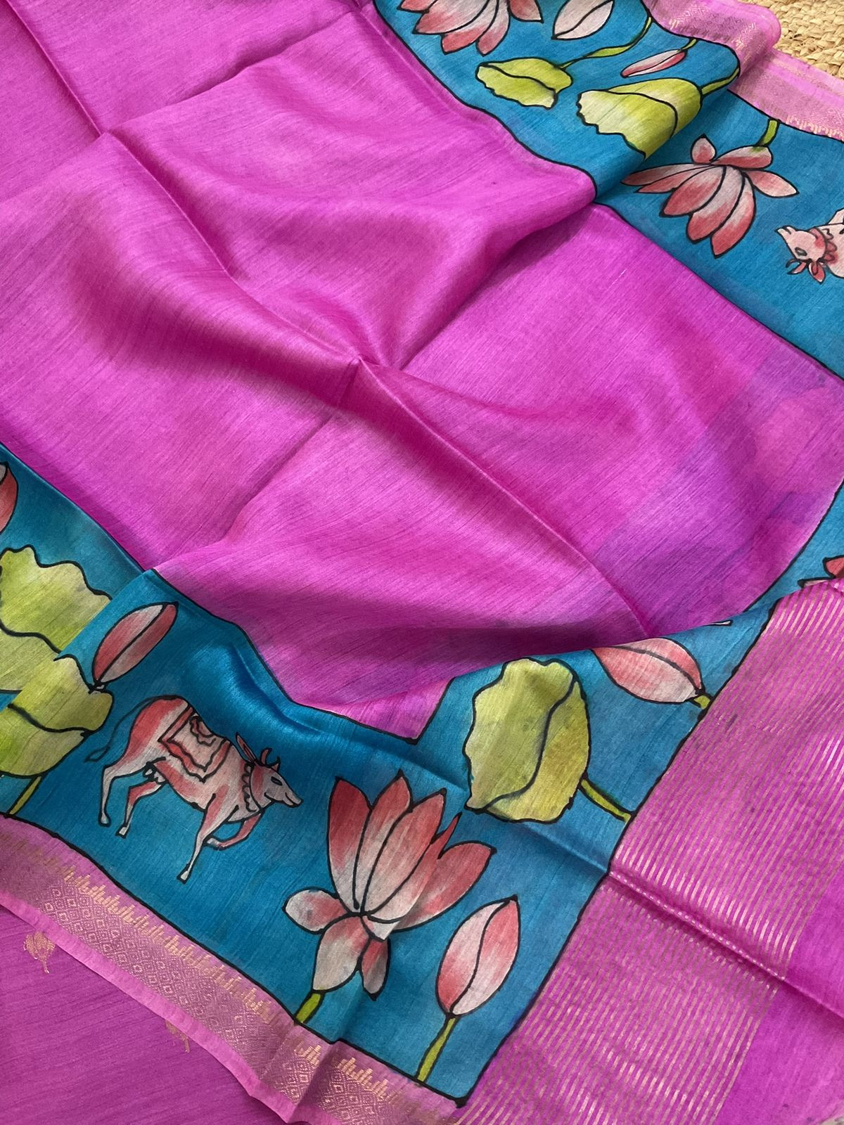 Pure Munga Silk Printed Banarasi Weaved Suit - Magenta