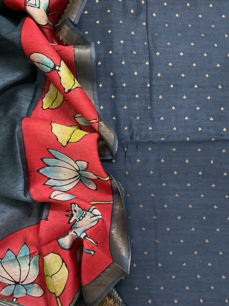 Image of Pure Munga Silk Printed Banarasi Weaved Suit - Grey