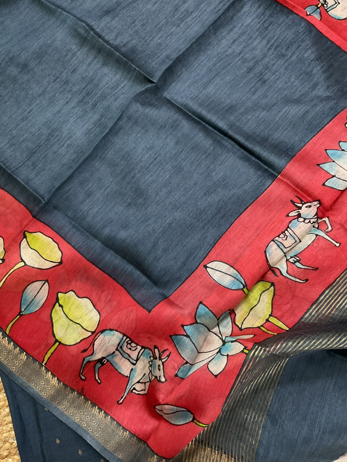 Pure Munga Silk Printed Banarasi Weaved Suit - Grey