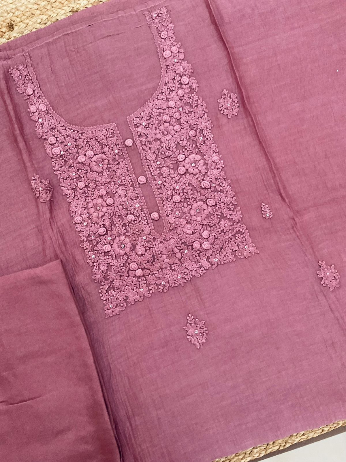 Pure Mul Chanderi Embroidered Suit - Onion Pink