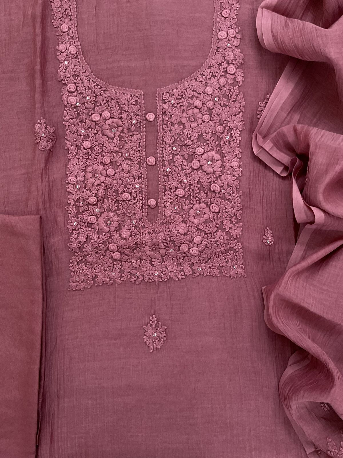 Pure Mul Chanderi Embroidered Suit - Onion Pink