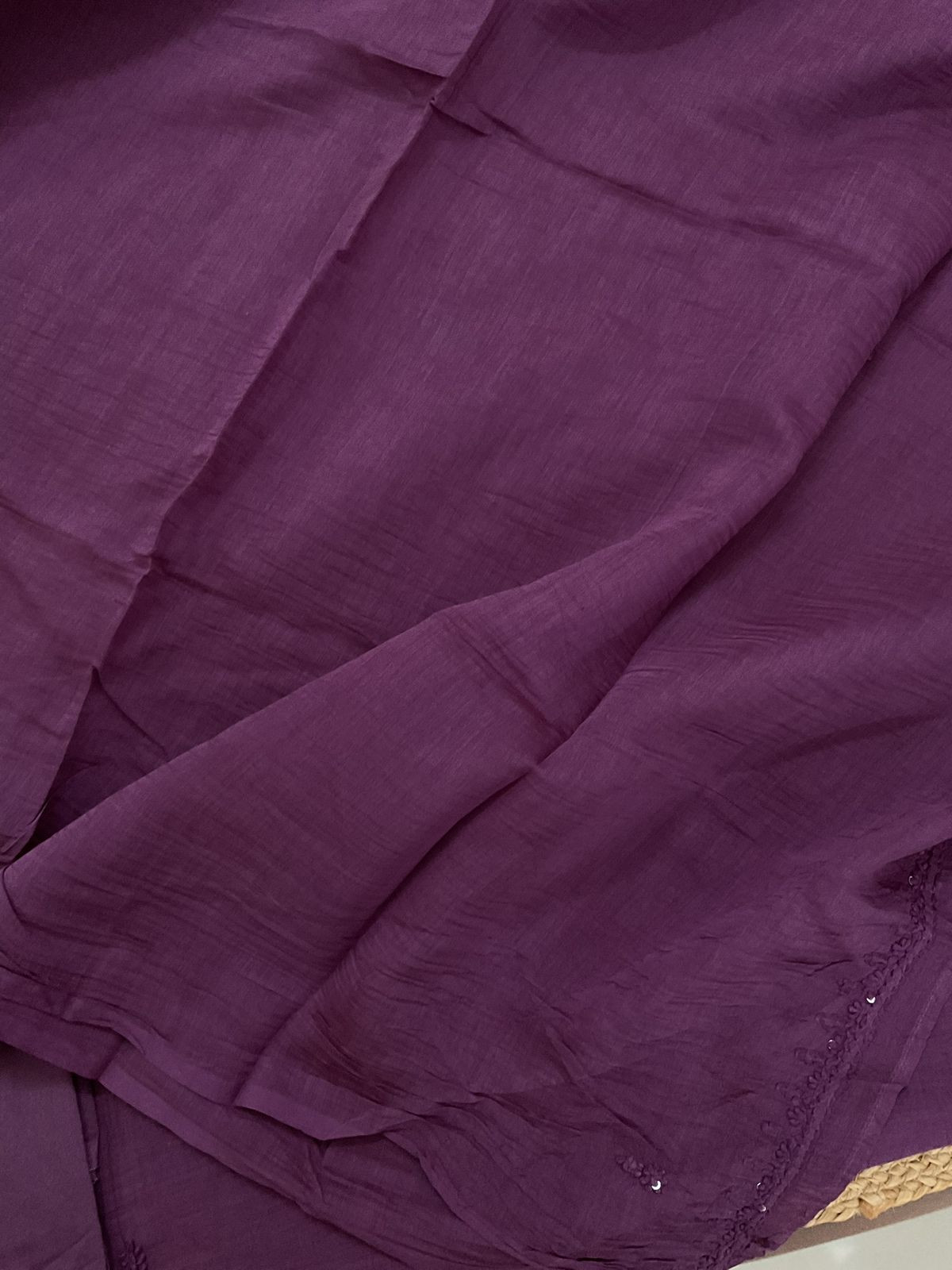 Pure Mul Chanderi Embroidered Suit - Violet