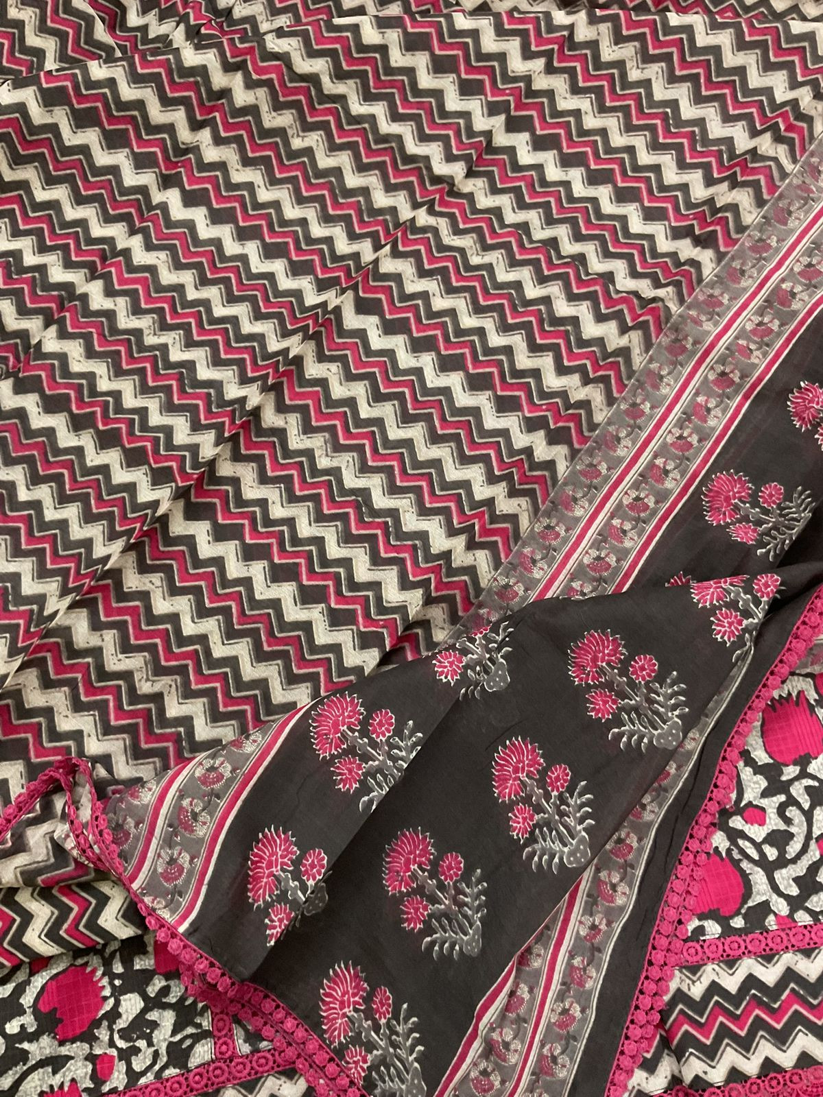 Pure Cotton Self Weaved Printed Embroidered Suit - Beige