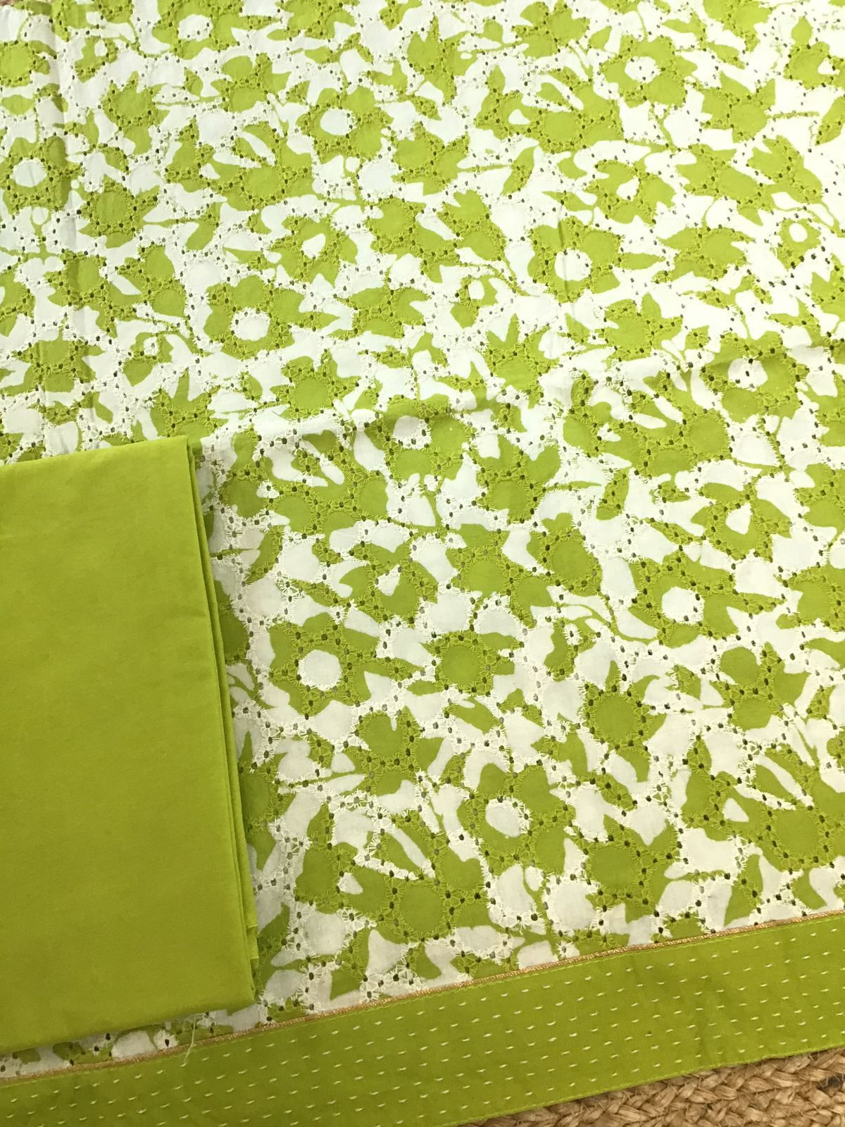 Pure Hakoba Cotton Printed Embroidered Suit - Green