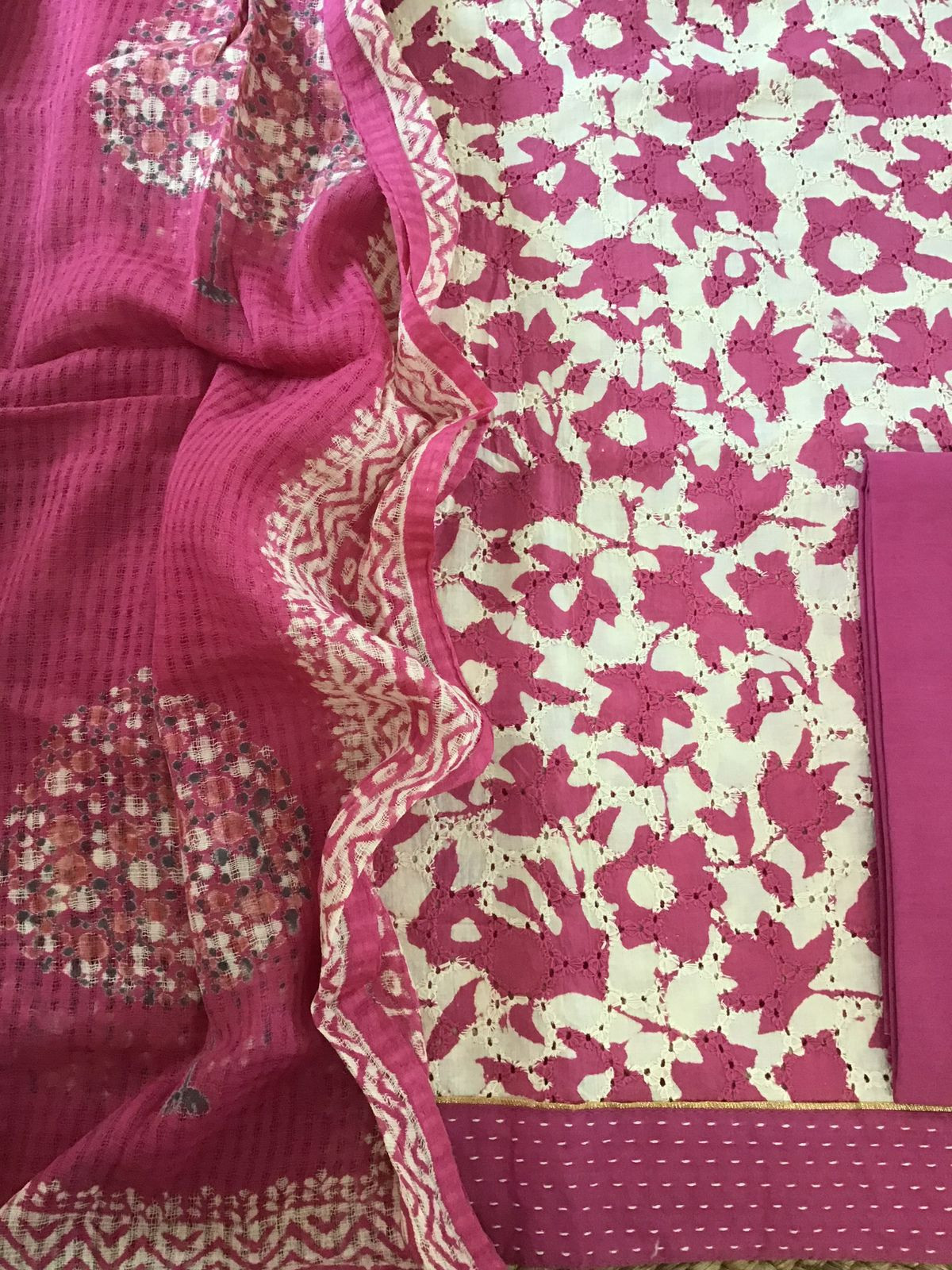 Pure Hakoba Cotton Printed Embroidered Suit - Pink