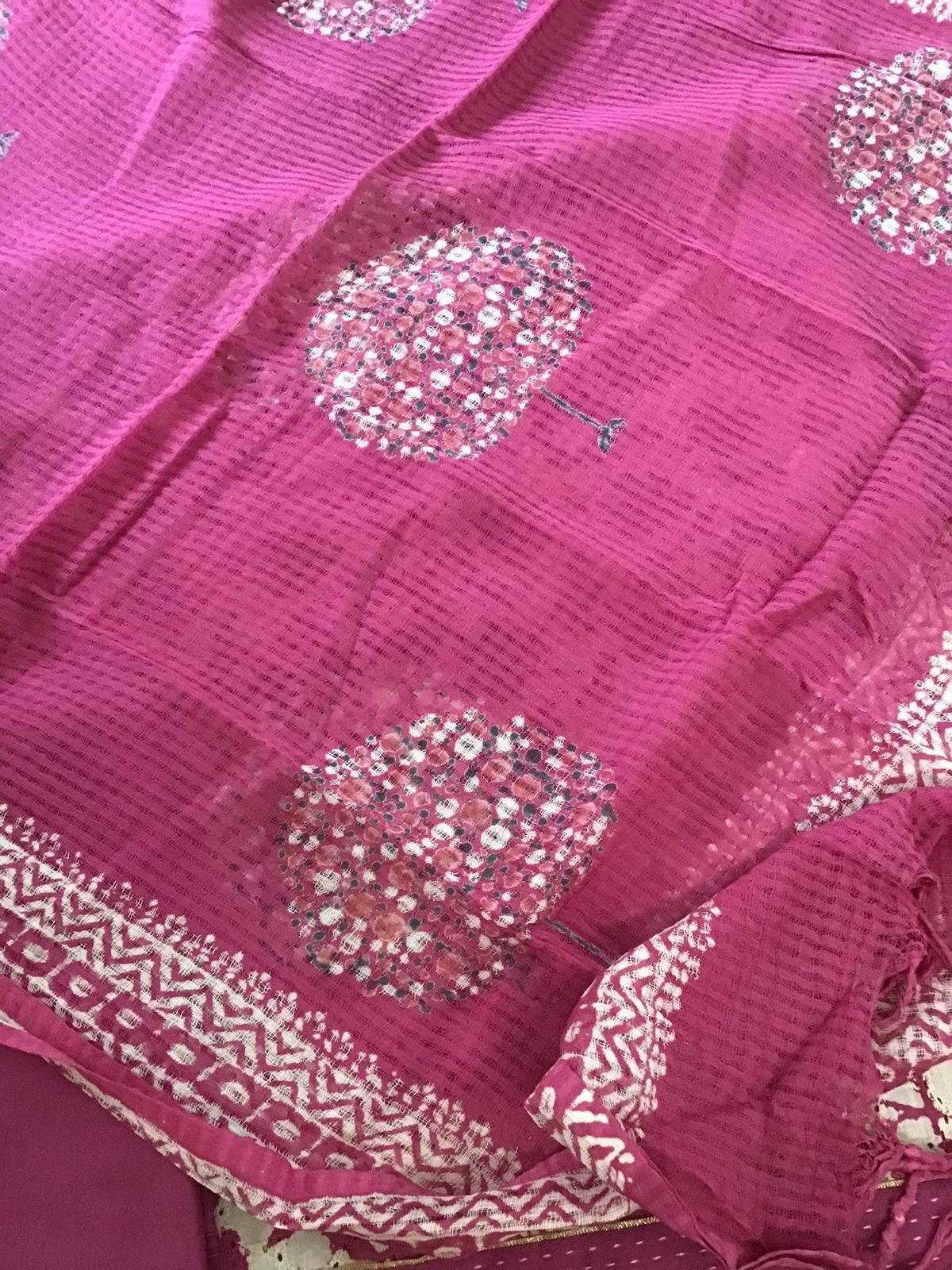 Pure Hakoba Cotton Printed Embroidered Suit - Pink