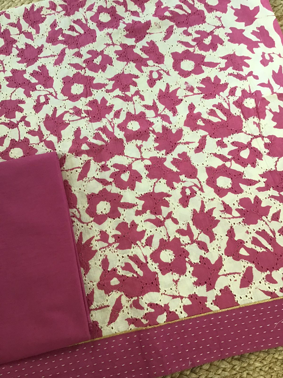 Pure Hakoba Cotton Printed Embroidered Suit - Pink