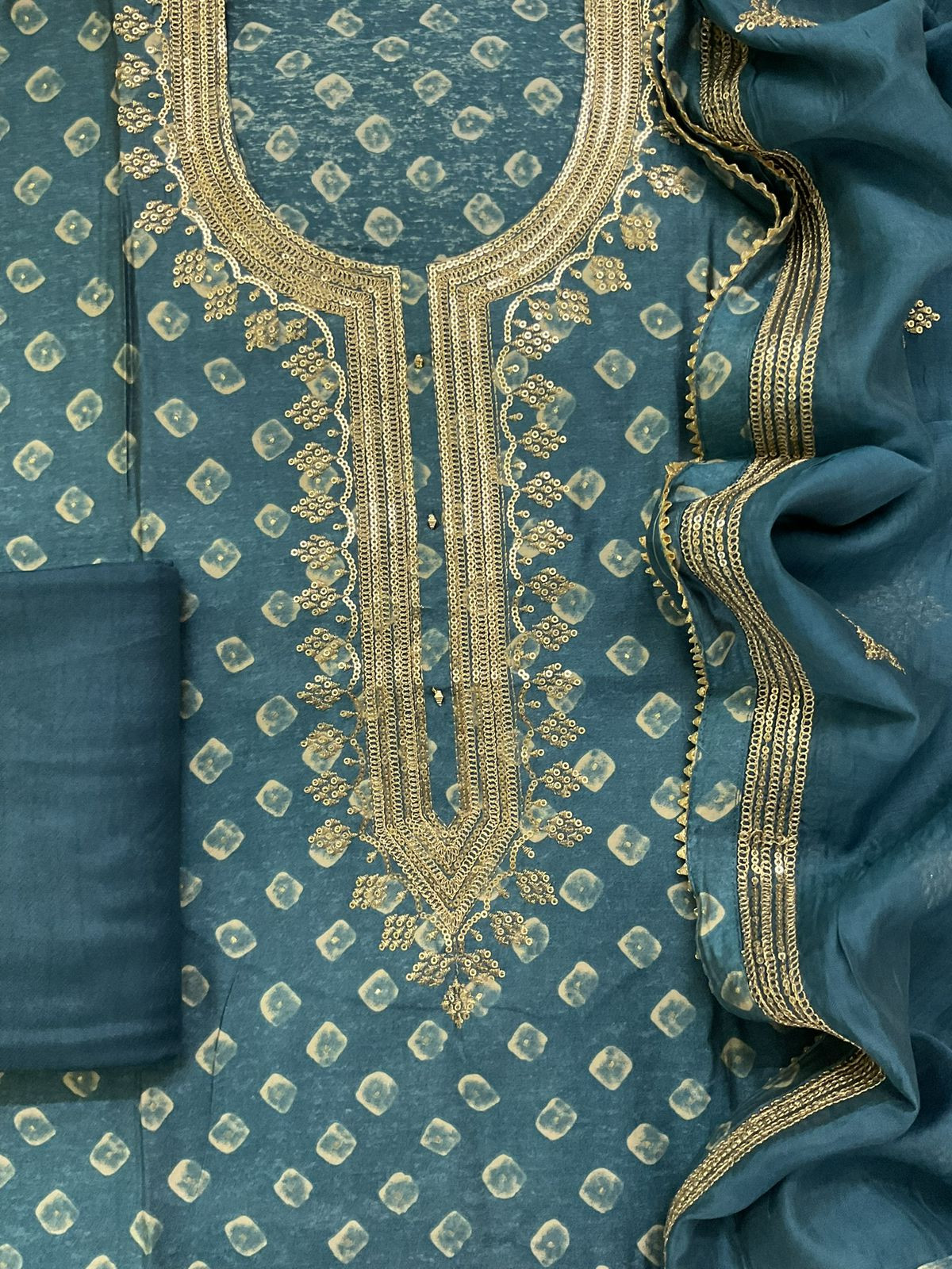 Soft Muslin Printed Embroidered Suit - Blue