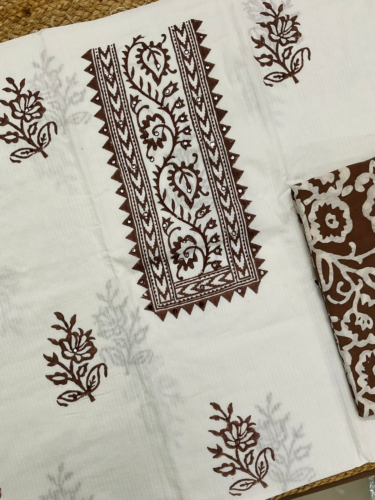 Pure Cotton Self Weaved Prinetd Embroidered Suit - Off White